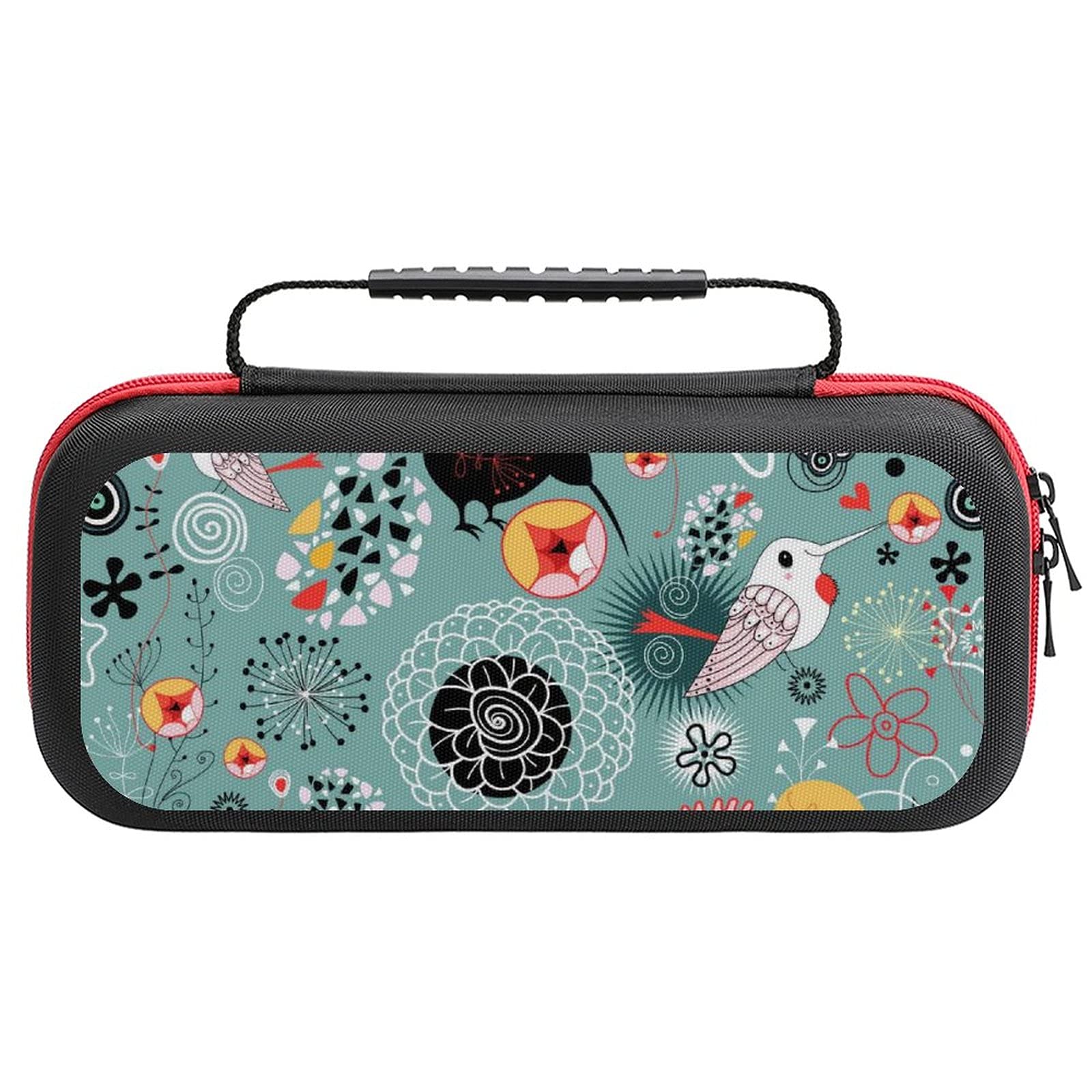 Floral Bird Print Carrying Case for Nintendo Switch Lite - Portable Travel Storage Bag with Accessories Pouch | Perfect for Gaming On-The-Go & Travel Protection