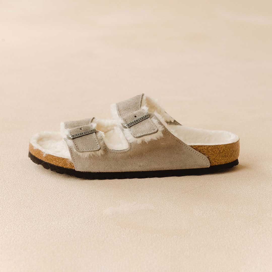 Birkenstock Arizona Shearling Stone Sandals - Soft Shearling Lined Comfort for Women & Men | Perfect for Home, Office & Casual Outings