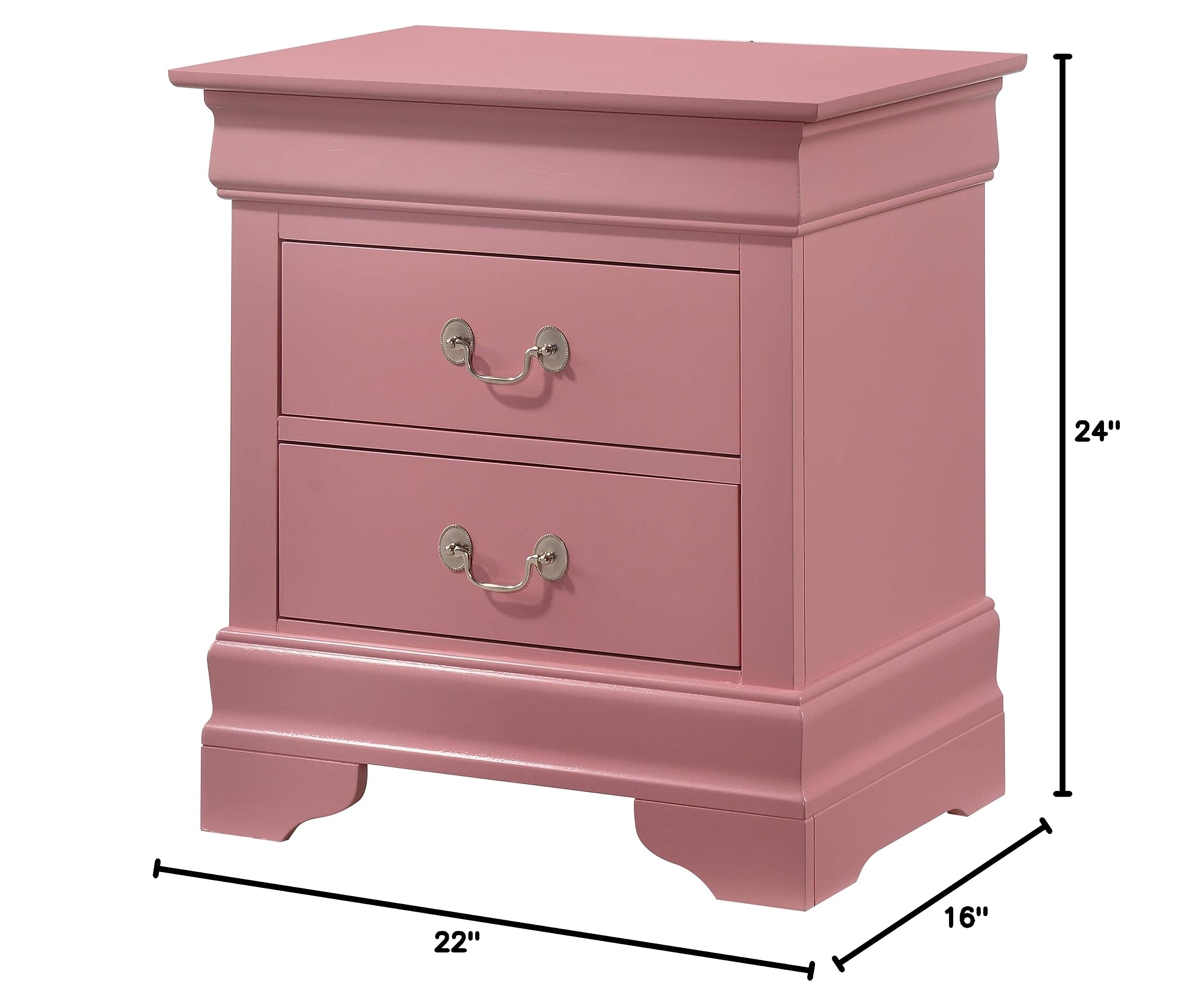 Pink Louis Phillipe 2-Drawer Nightstand - Elegant Bedside Table for Bedroom Decor | Glory Furniture for Home & Office Use