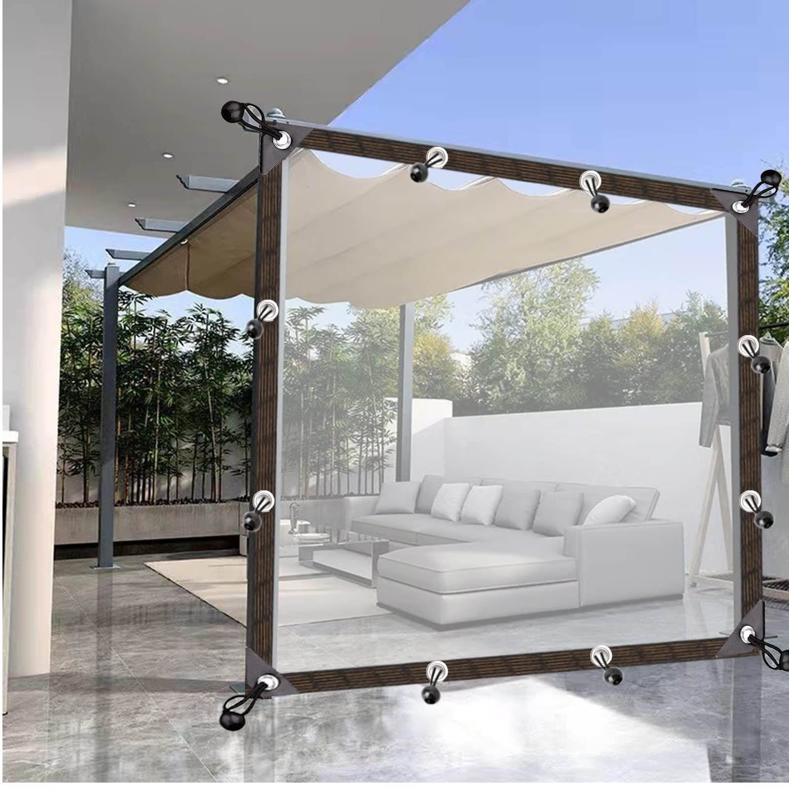 Clear & Black Edge Plastic Tarpaulin - 6x3m Foldable Waterproof Cover with Grommets for Camping, Gardening, Greenhouse Plant Protection | Durable Outdoor Shelter for Rain, Sun & Wind Protection