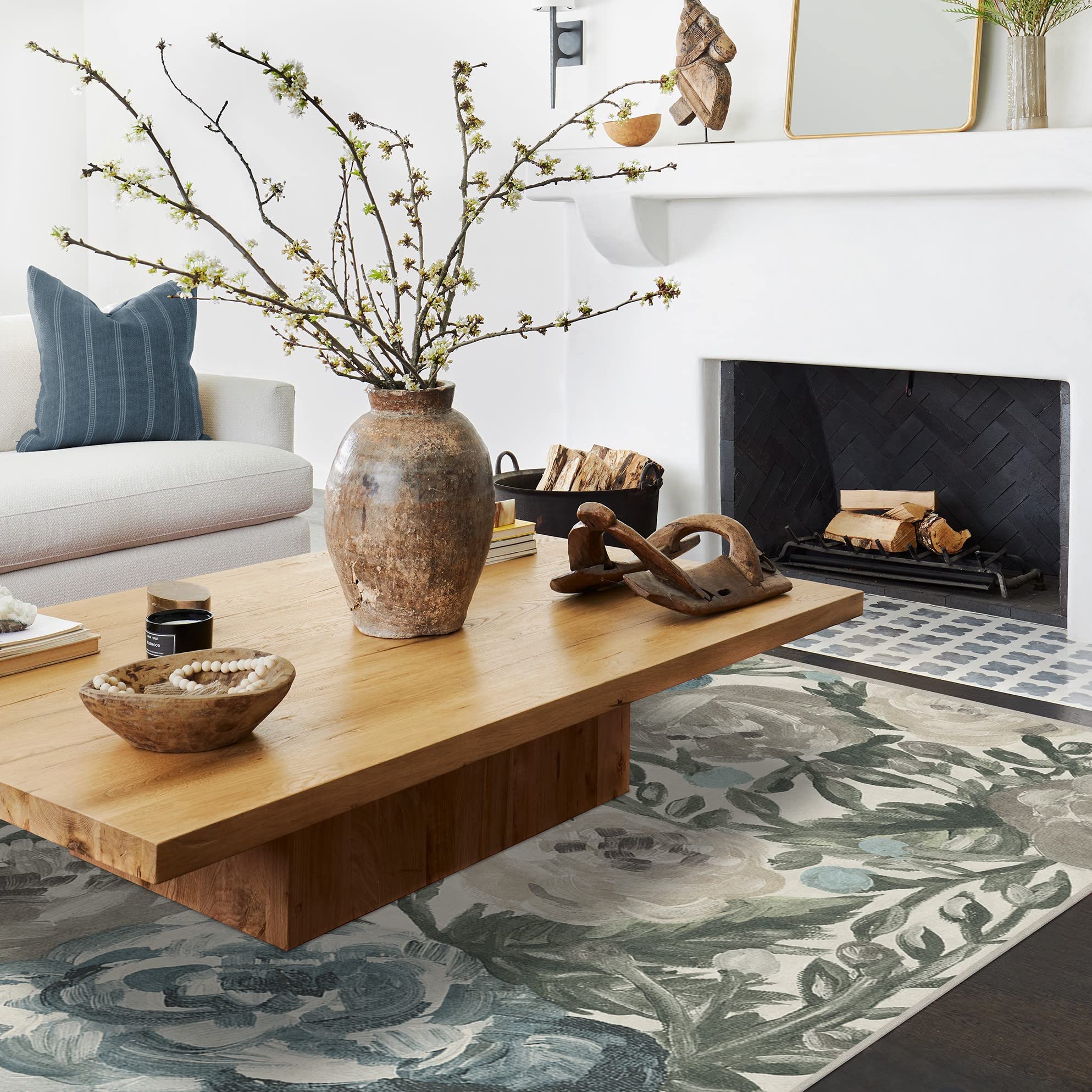Ruggable Washable 5x7 Area Rug - Camellia Jade Pattern | Non-Slip Gripper Pad Included | Premium Machine Washable Rug for Living Room, Bedroom, Kitchen, Office & Classroom | Perfect for High Traffic Areas & Pet-Friendly Homes