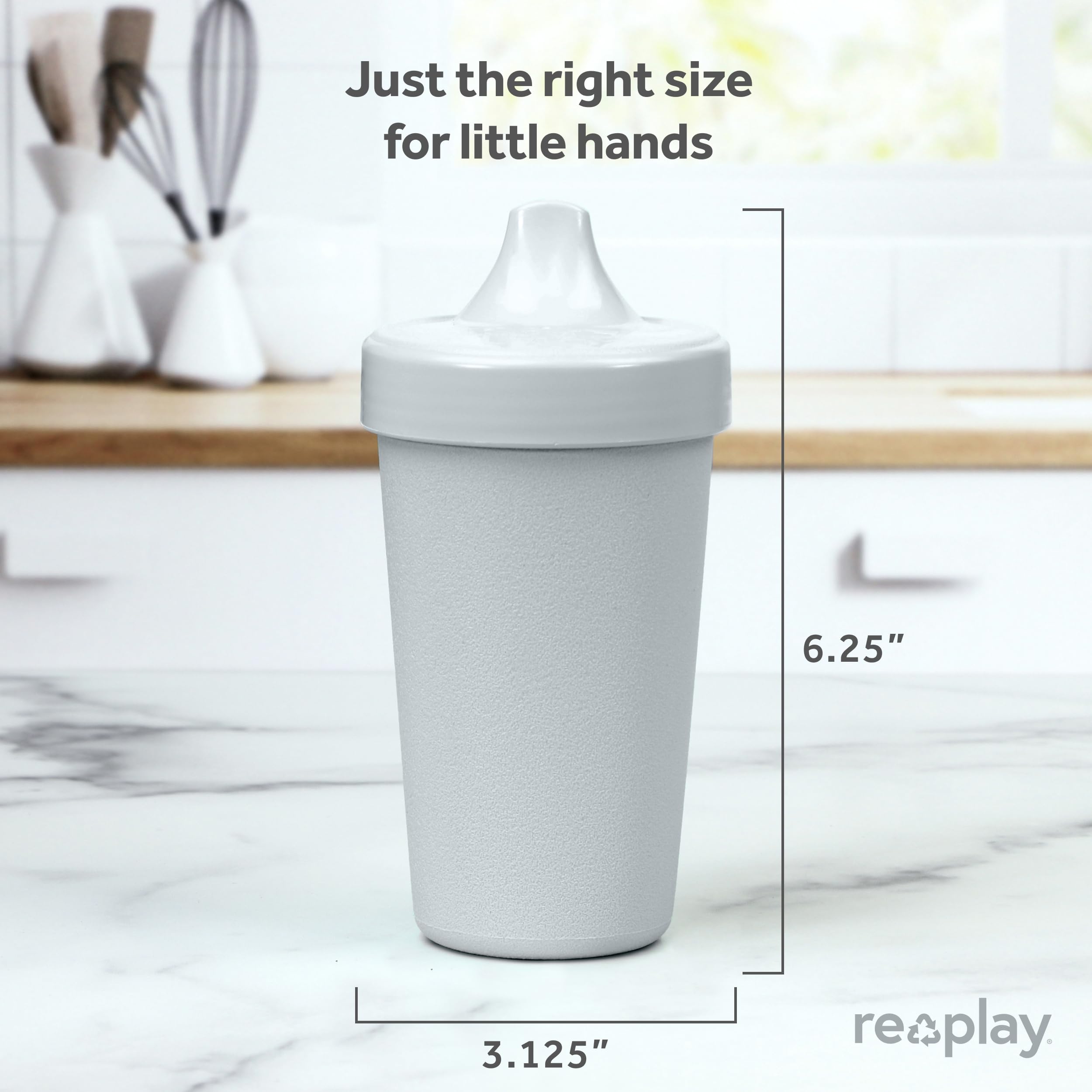 Re-Play Made in USA 10 Oz. Spill-Proof Sippy Cups for Toddlers (Pack of 4) - BPA-Free, Dishwasher & Microwave Safe Baby Cups - Modern Blue Hard Spout Training Cups 3.13