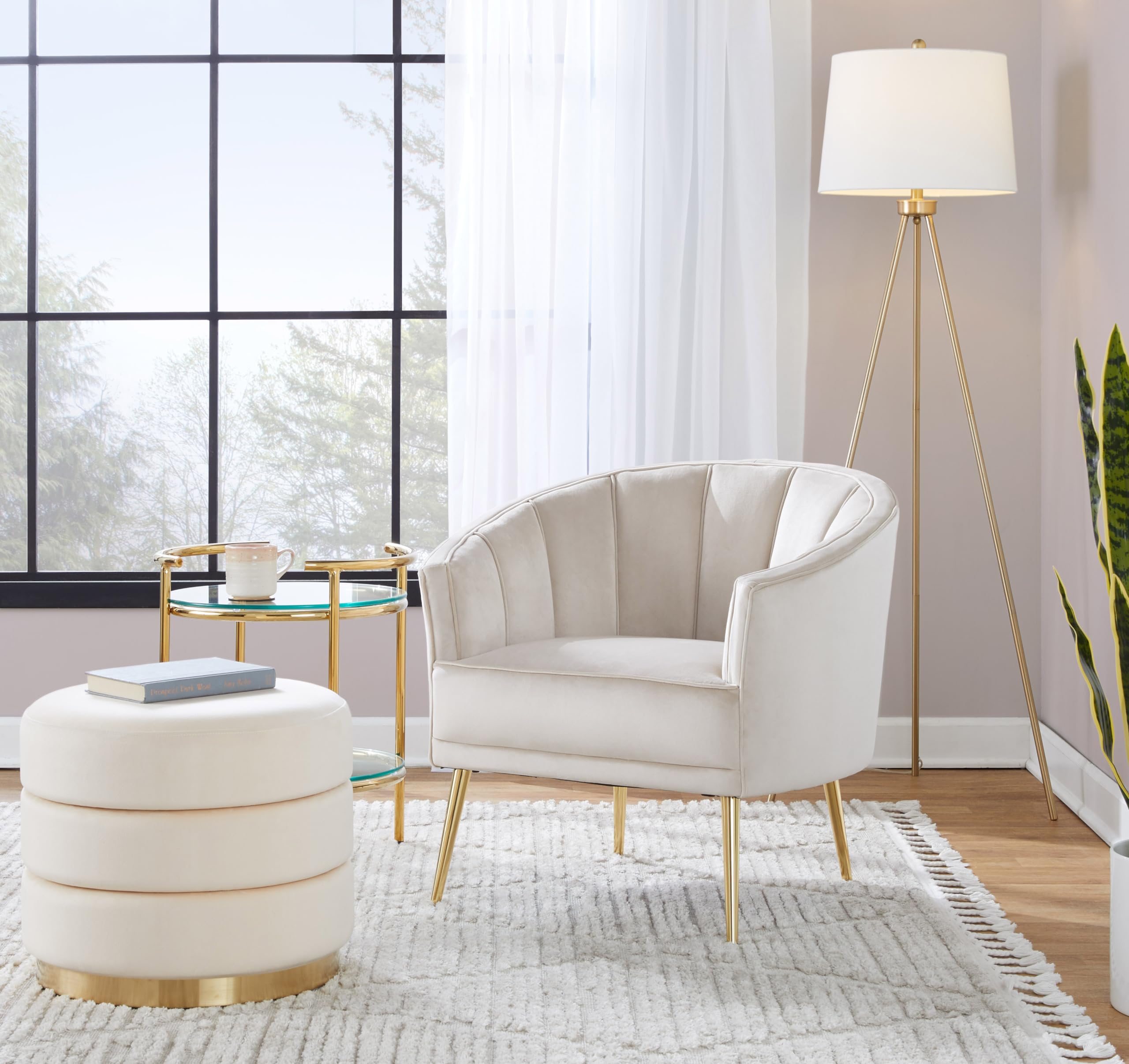 LumiSource Tania Velvet Accent Chair - Gold Modern Armchair for Living Room & Bedroom - Plush Comfortable Seating for Home Decor, Reading Nook, or Office Space