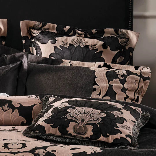 Premium Dionisia Black European Pillowcase Set - 100% Cotton Luxury Bedding by GRACE Linen House for Master Bedroom & Guest Room Decor