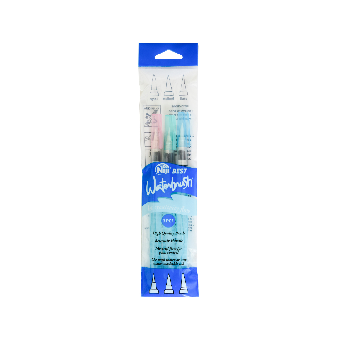 Niji Waterbrush Set - Small, Medium & Large Sizes for Artists (KWBSET) | Perfect for Watercolor Painting, Sketching & Outdoor Art