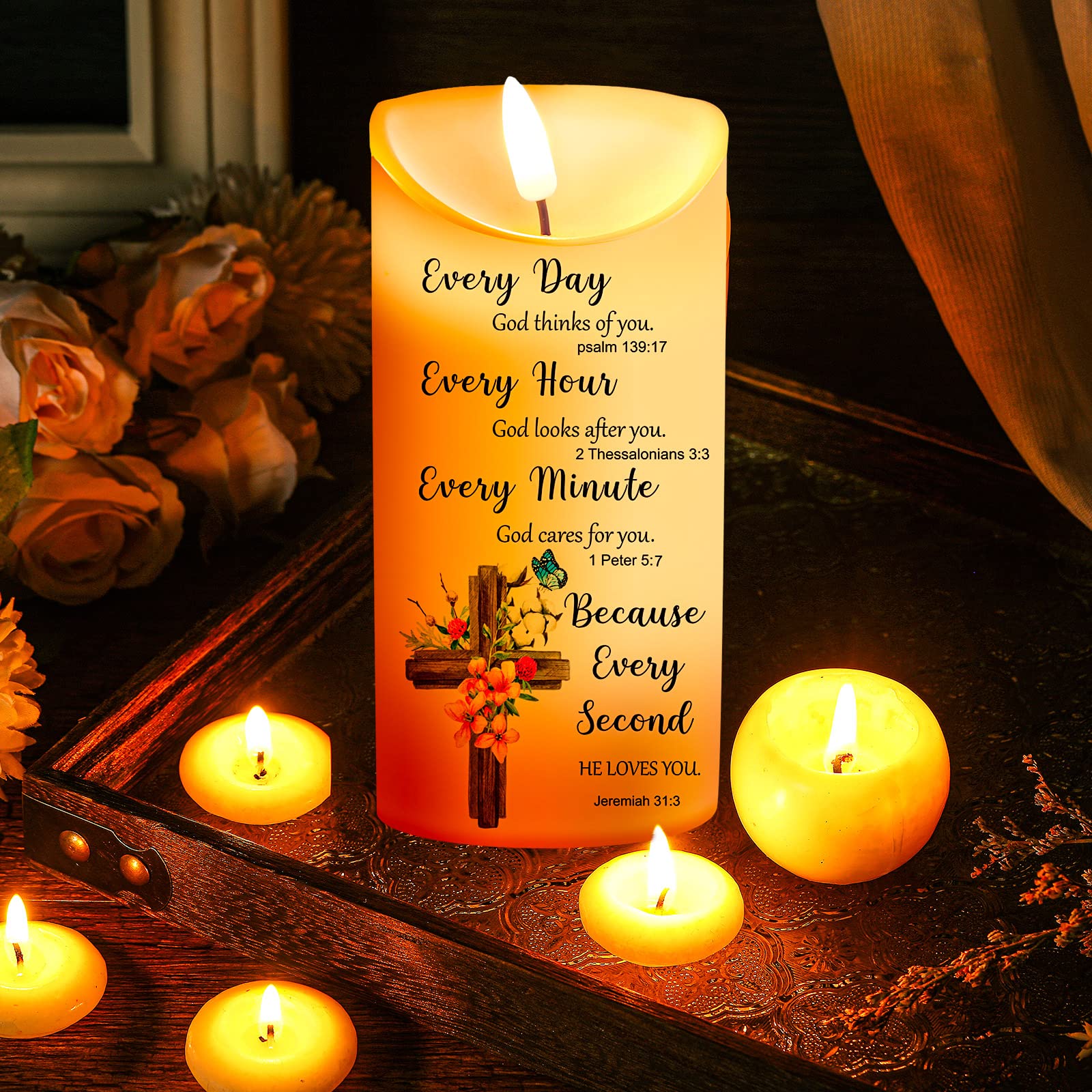 Gerrii LED Flameless Candles with Bible Verses - Christian Gifts for Women - Perfect for Christmas & Prayer