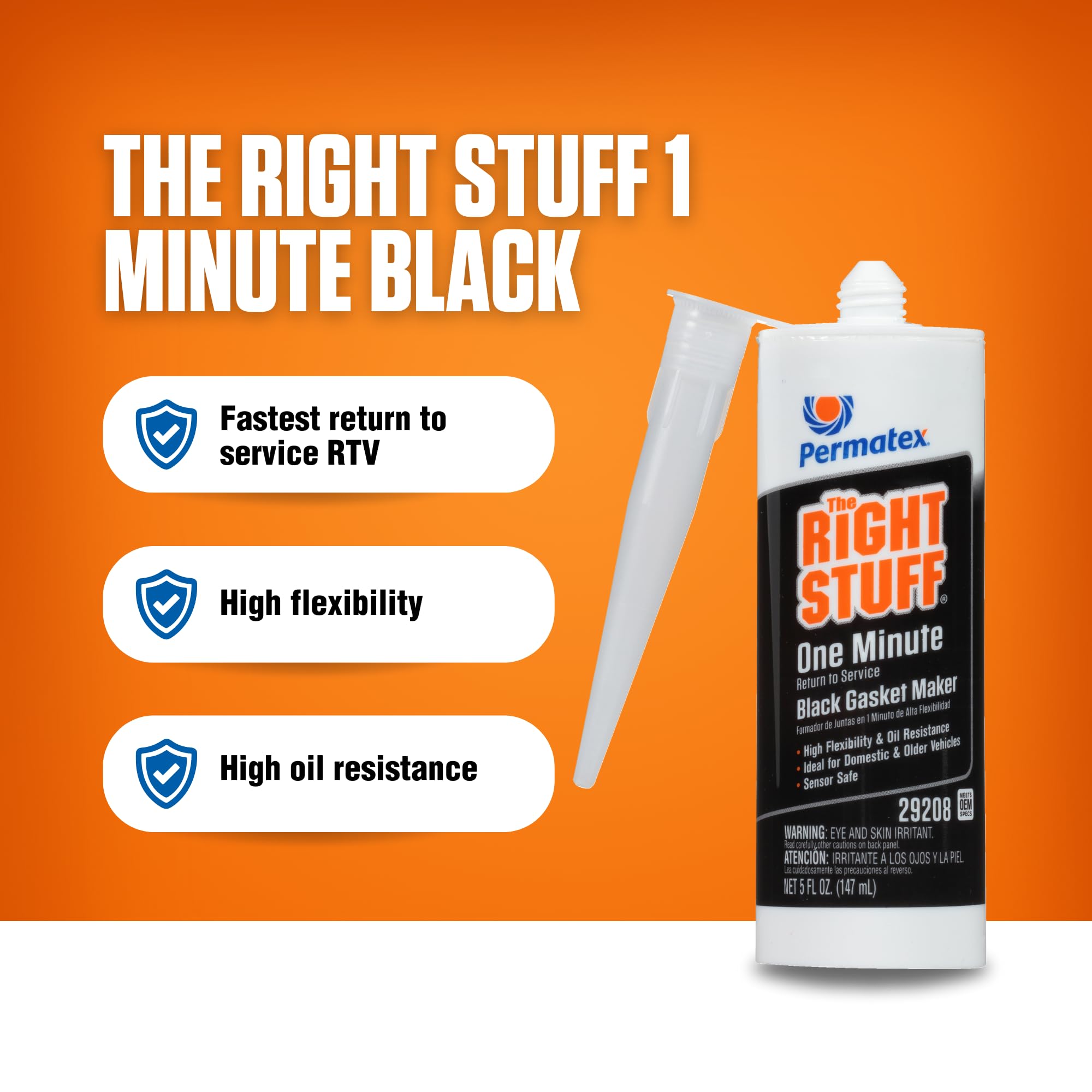 Permatex 29208 The Right Stuff 1 Minute Black Gasket Maker, 5 oz - Fast-Curing High-Temperature Sealant for Automotive Engines, Transmissions & Industrial Equipment Repair
