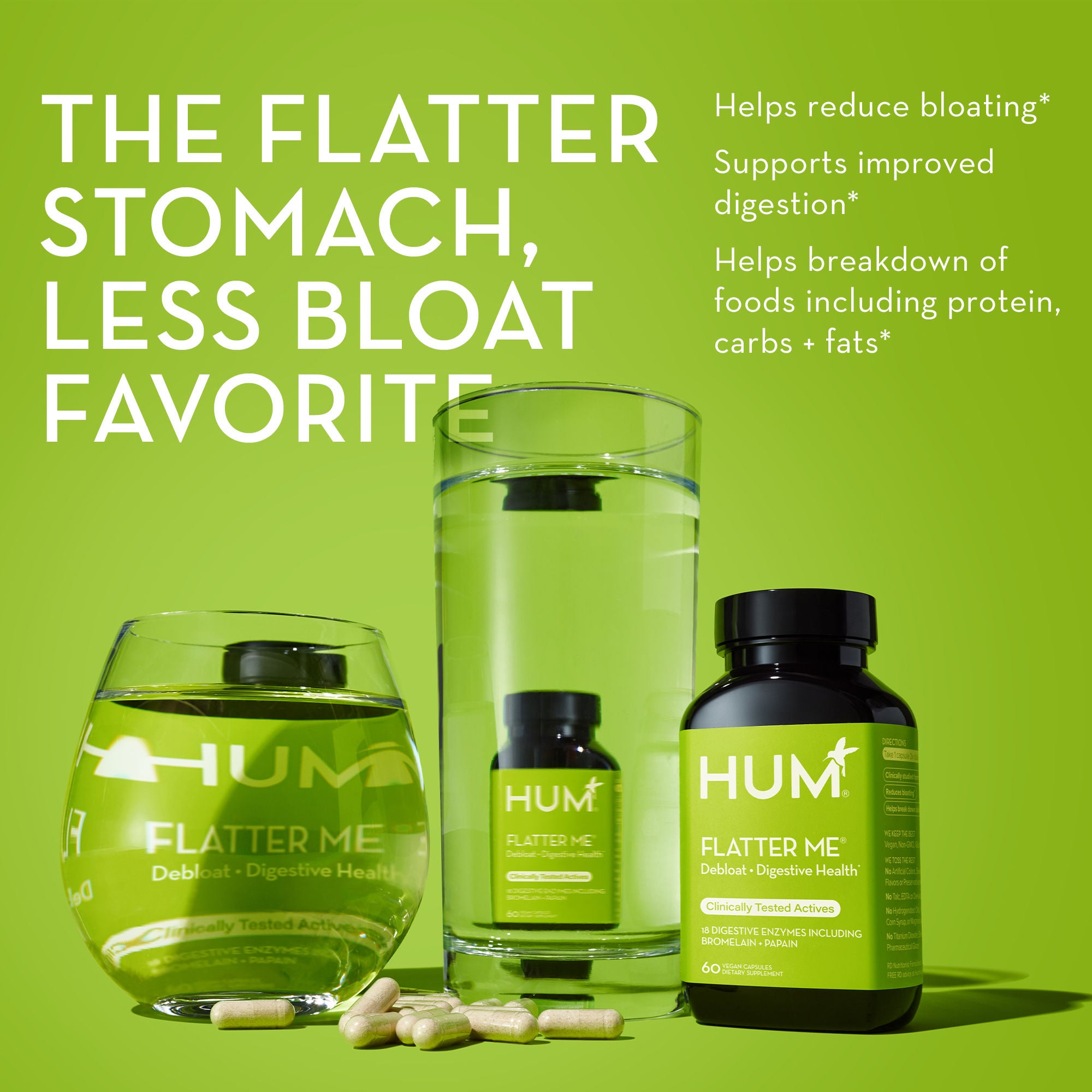 Flatter Me Digestive Enzyme Supplement for Bloating Relief & Gut Health - Supports Digestion After Meals | Ideal for Travel, Overeating & Sensitive Stomachs