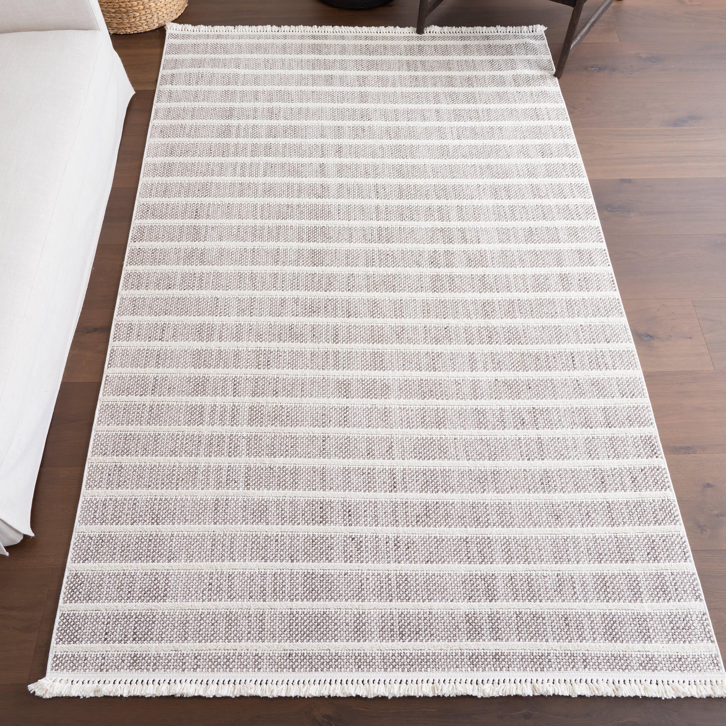 Alison Striped Area Rug - Soft Ivory Striped Carpet for Living Room, Bedroom & Nursery | Non-Slip & Washable Home Decor