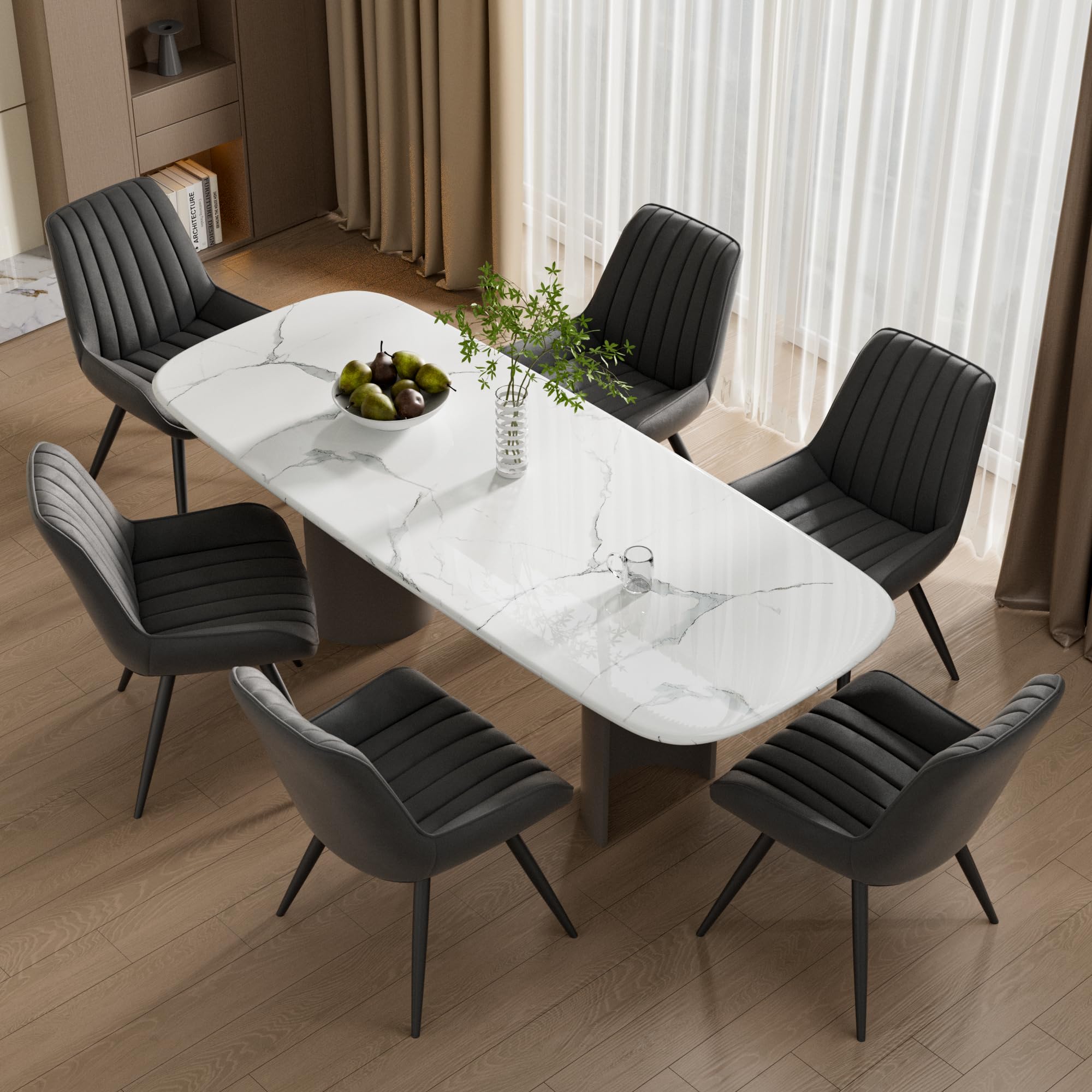 6-Piece Mid Century Modern Dining Chairs Set - Upholstered Fabric Kitchen Chairs with Soft Cushions, Comfortable Black Dining Room Chairs for Home, Restaurant & Office Use