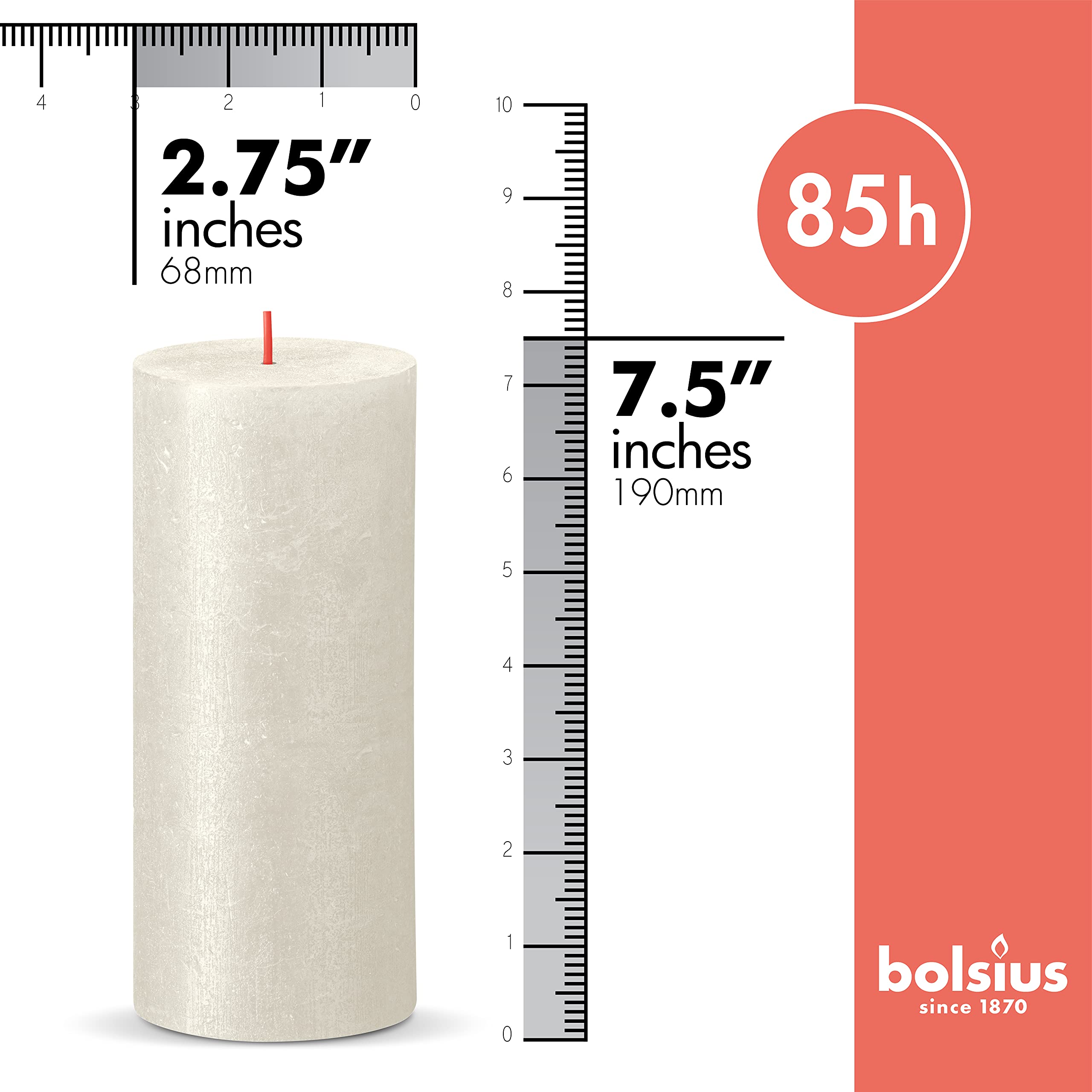 BOLSIUS Ivory Shimmer Metallic Pillar Candles 4 Pack - 2.75