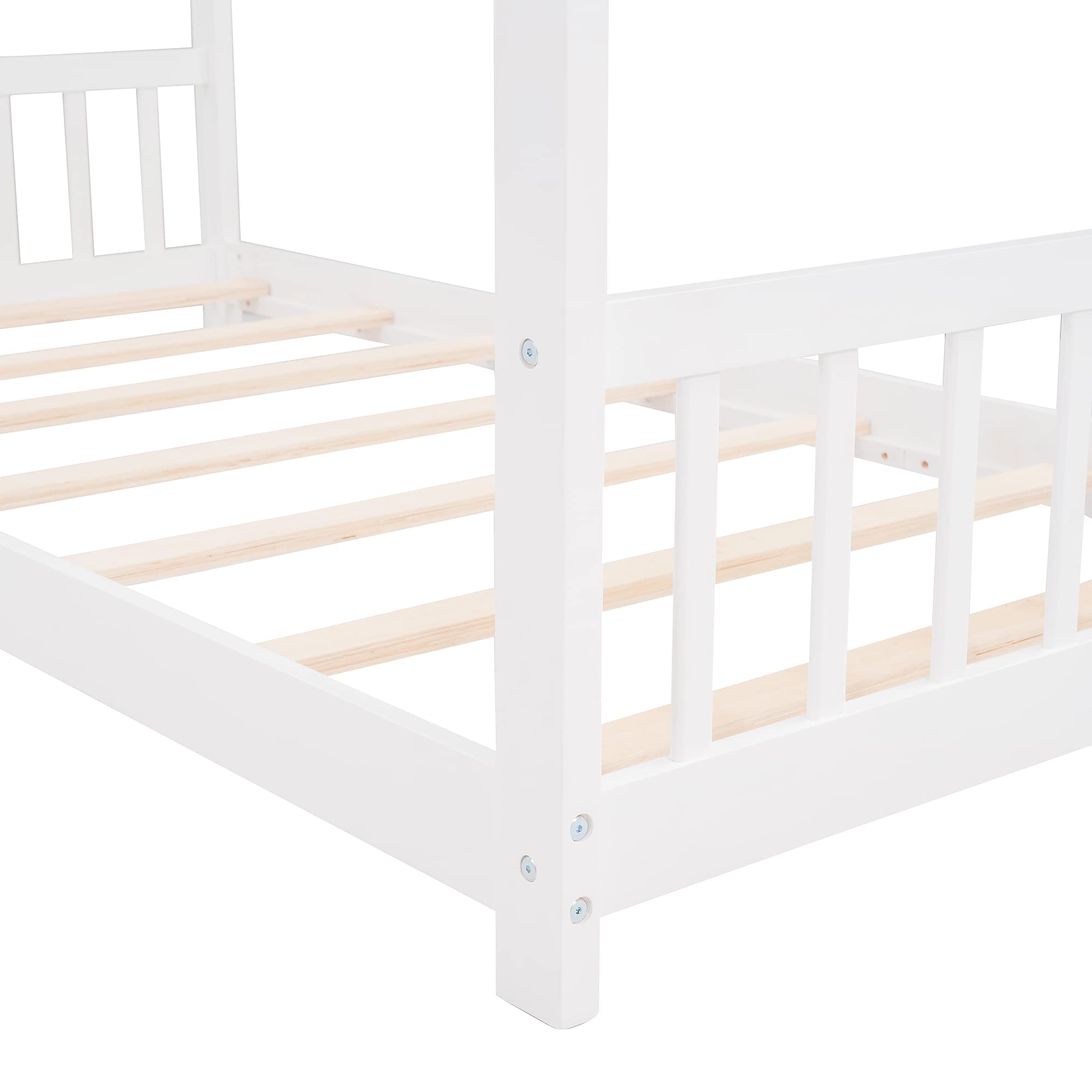 **Twin Size Wooden House Bed Frame for Kids with Headboard & Footrest - No Box Spring Needed, Slatted Support - Perfect for Boys & Girls Bedrooms (White, Twin Size)**    *Ideal for creating a cozy and playful sleep space in children's rooms, Montessori bedrooms, or themed nurseries.*