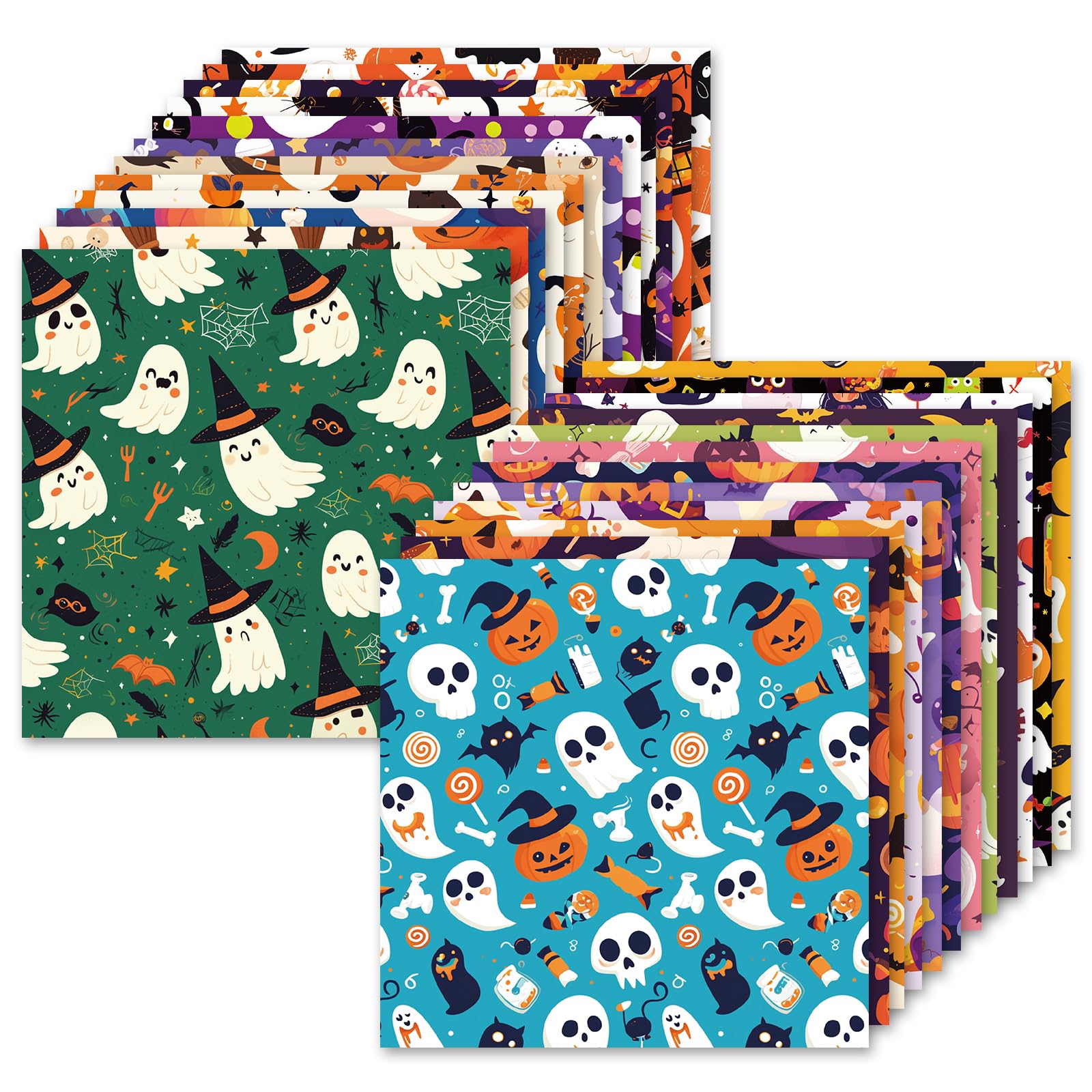 Halloween Pattern Scrapbook Paper - 24-Piece Premium Craft Paper for DIY Cards, Photo Albums & Scrapbooking | Acid-Free Decorative Paper for Halloween Party Invitations, Gift Wrapping & Home Decor