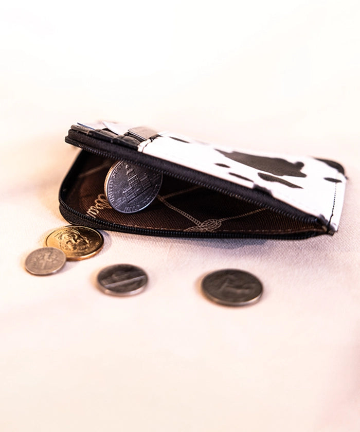 Wrangler Cow Print Mini Zip Card Holder - Stylish & Compact Wallet for Everyday Use, Travel, and Outdoor Adventures