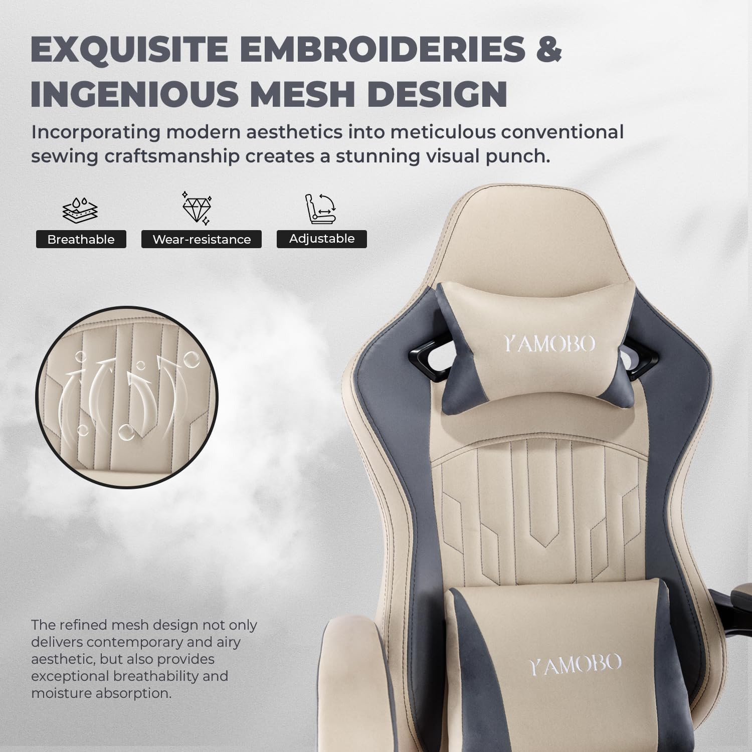 Premium Ergonomic Gaming Chair with Adjustable Footrest & Massage Lumbar Support - High Back PC Gamer Chair for Adults with Reclining Function & Linkage Armrests - Big and Tall Comfort for Long Gaming Sessions, Office Work & Home Entertainment - Beige