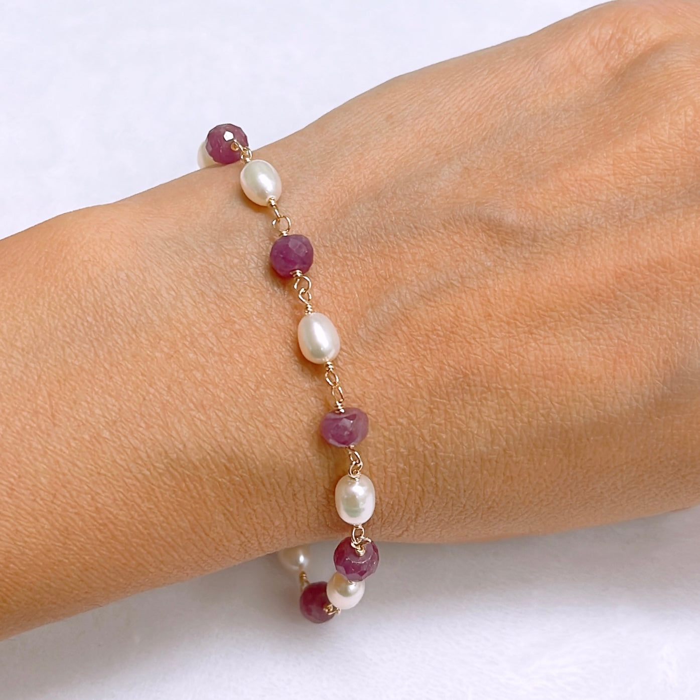 GILLIA Mystic Pink Sapphire & Keshi Pearls Bracelet (B562) - Elegant Jewelry for Women, Perfect for Weddings, Parties & Special Occasions