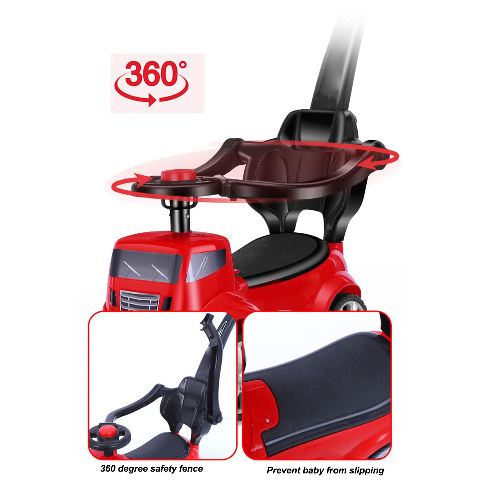 Universal Baby Push Stroller with Steering Wheel - Red Front Wheel Ride-On Buggy for Newborns & Toddlers | Perfect for Outdoor Walks, Park Visits & Shopping Trips