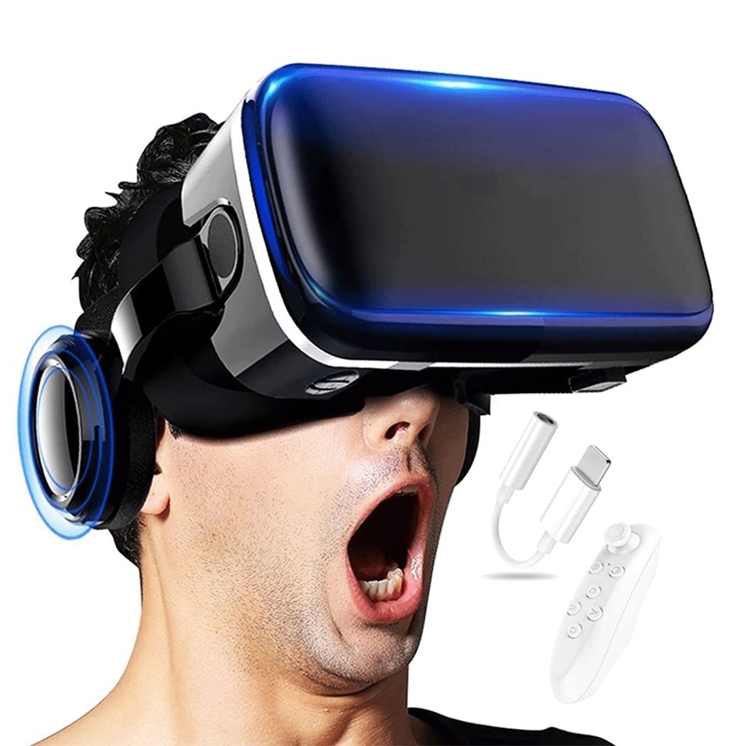 JYMYGS 3D VR Headset - Bluetooth Controller Virtual Reality Goggles for iPhone 13 Pro Max/13 Pro/13/12/11 & Samsung Galaxy S21/Huawei/Xiaomi - Immersive Gaming & Movie Watching Experience