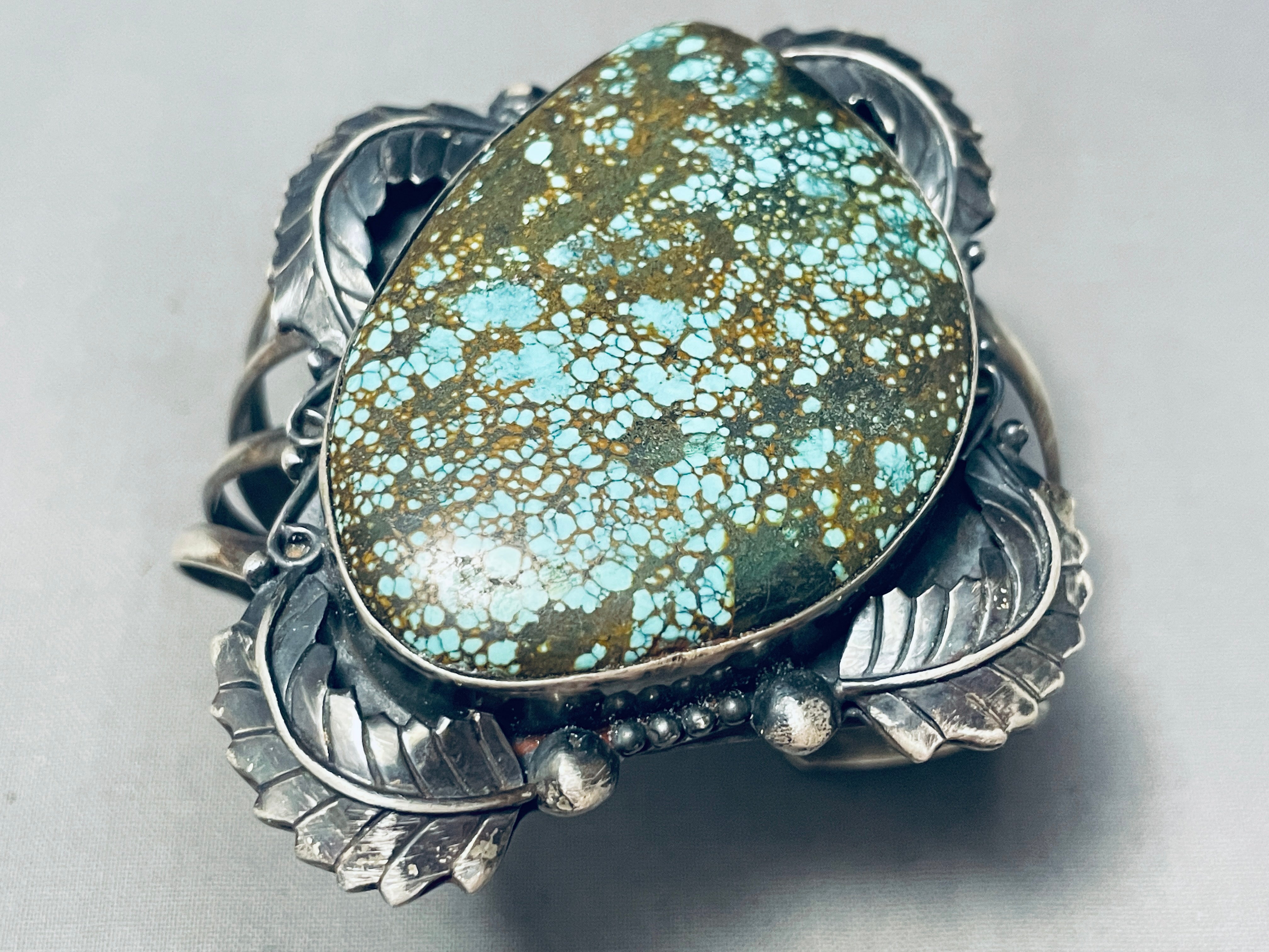 110g Wowza Vintage Navajo Spiderweb Turquoise Sterling Silver Bracelet - Handmade Native American Jewelry for Boho Fashion & Gift Giving