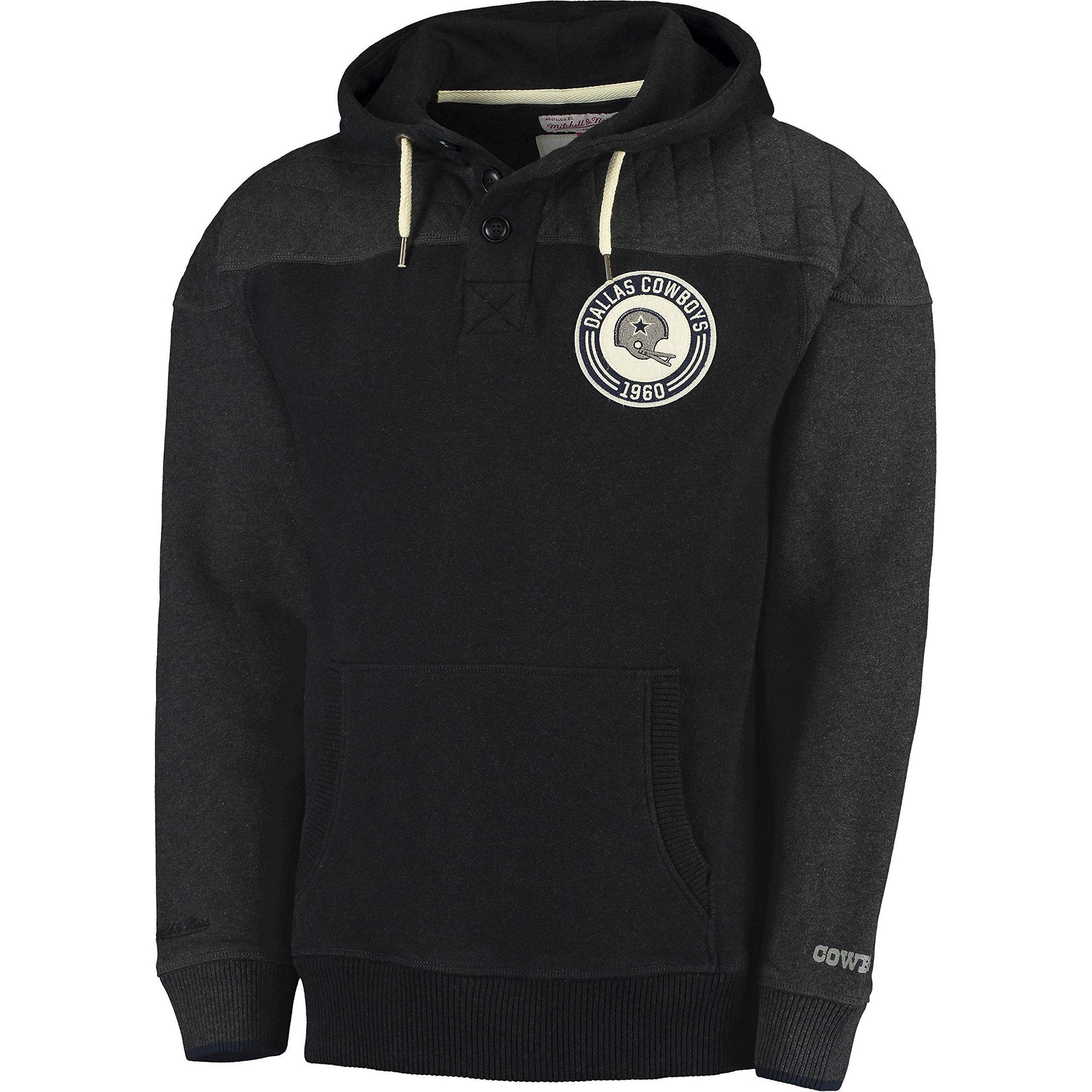 Mitchell & Ness Men's Black Play by Play Long Sleeve Hooded Sweatshirt - NFL Licensed Pullover Hoodie for Football Fans, Game Day & Casual Wear