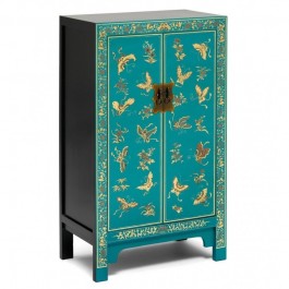 Golden Dragon Oriental Painted Solid Wood Blue Medium Cabinet 70x40x120cm - Handcrafted Asian Style Storage Furniture for Living Room, Bedroom & Office Decor
