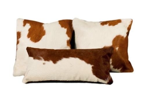 Premium Cowhide Pillow Covers Set of 3 - Natural Hair-On Cowhide Cushion Covers for Sofa, Bed & Home Decor - Rustic Western Style Living Room & Bedroom Accent Pillows