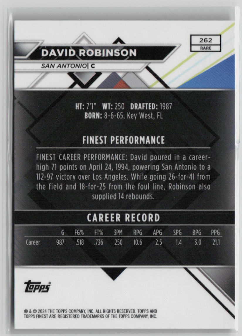 2023 Topps Finest David Robinson 03/10 Red Black #262 Basketball Card - Rare Collectible for NBA Fans & Sports Memorabilia Enthusiasts - Perfect for Trading, Displaying, or Investing