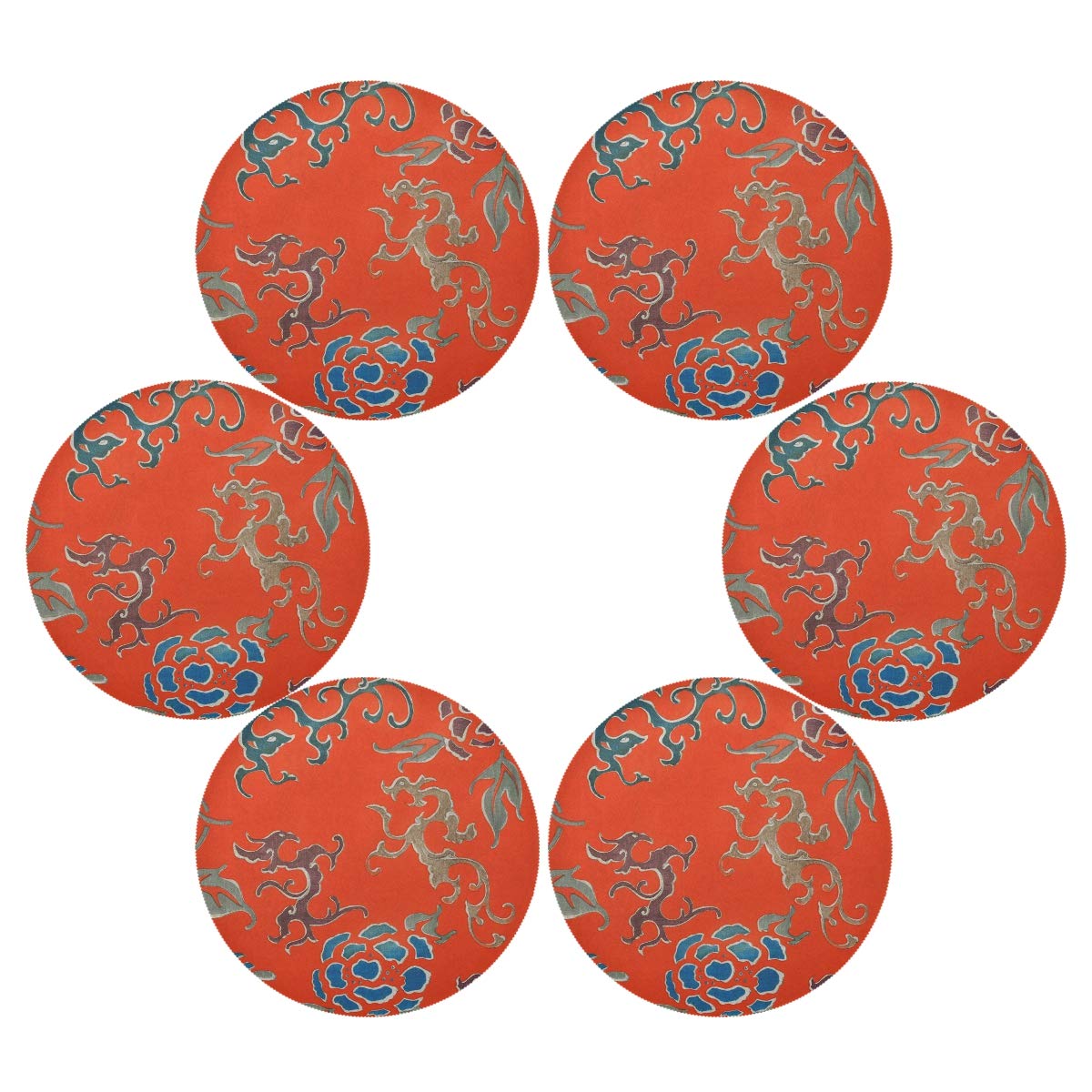 DAOXIANG Japanese Red Heat-Resistant Placemats - Washable Polyester Table Mats for Kitchen & Dining Room Decor - Perfect for Holiday Dinners, Parties & Everyday Use