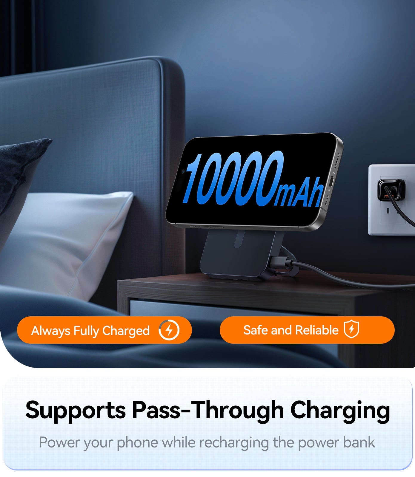 Qi2 10,000mAh Magnetic Wireless Power Bank with 360° Adjustable Stand - Fast Charging Portable Battery for iPhone 15/14/13, Samsung Galaxy - Perfect for Travel, Office & Home Use