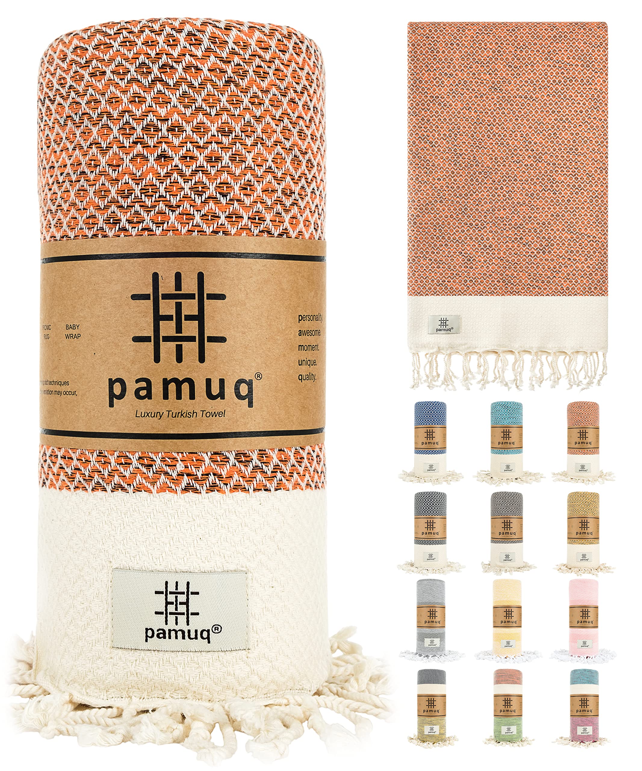 Pamuq® XXL Beach Towel - Soft Cotton Sauna, Bath, and Hammam Towel - Oeko-Tex® Certified for Shower, Yoga, Gym & Travel - Lightweight & Quick-Dry for Men & Women - Perfect for Pool, Beach, Spa & Sports Activities