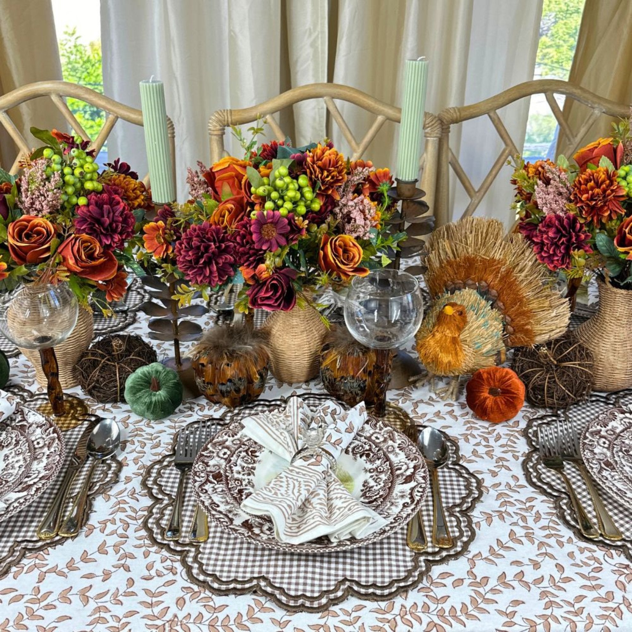 Bettina Placemat Set of 4 - Cocoa Gingham Cotton Table Mats for Dining, Kitchen & Picnic - Waterproof & Heat Resistant Placemats for Everyday Use & Entertaining