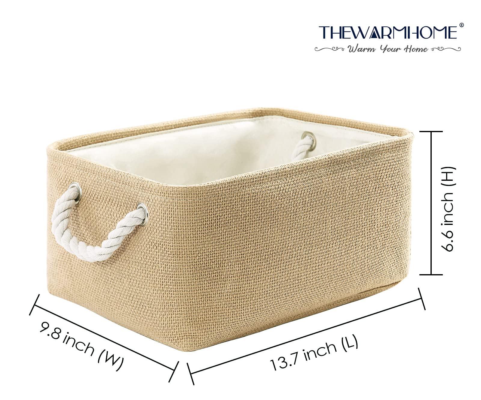 Decorative Fabric Storage Basket with Handles - Rectangular Clothes Organizer Bin for Home, Bedroom & Closet (Beige, Medium 13.8