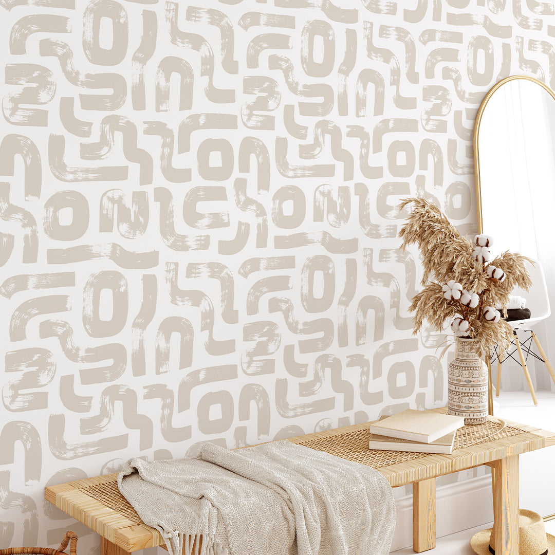 Boho Beige Lines Peel and Stick Wallpaper - Self Adhesive Removable Wallpaper for Bedroom, Living Room, Kitchen - Easy to Install & Remove, Waterproof Home Decor (CC289)
