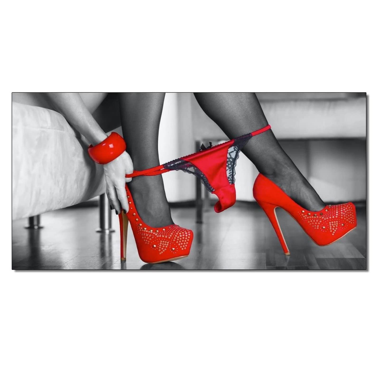 Black and Red High Heels Canvas Art Print - Fashion Woman Legs Poster - Modern Wall Decor for Bedroom, Living Room, Hotel - Home Decoration Painting (2 Pieces) | Perfect for Women's Dorm, Fashion Boutique & Chic Apartment Decor