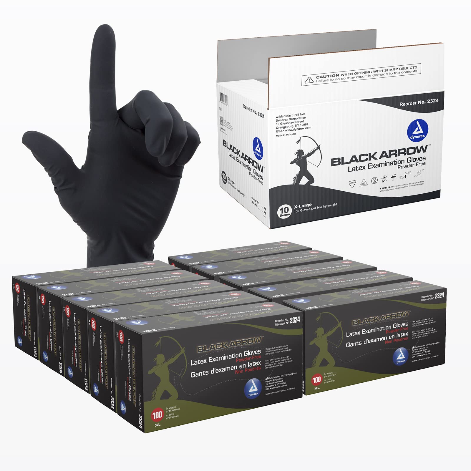 Dynarex Black Arrow Powder-Free Disposable Latex Exam Gloves - X-Large (1000 Count) for Healthcare, Tattoo, Salon & Spa Professionals - Ideal for Medical Exams, Tattooing & Beauty Services