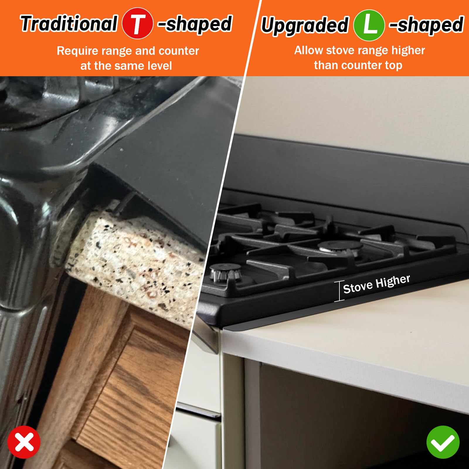 Stainless Steel Stove Gap Covers (2PCS) - Adjustable Range Gap Filler for Kitchen Oven, Heat Resistant Stove Guard Trim Kit (13.8''-27.5'') - Easy Clean Black Countertop Protector for Safe Cooking & Spill Prevention