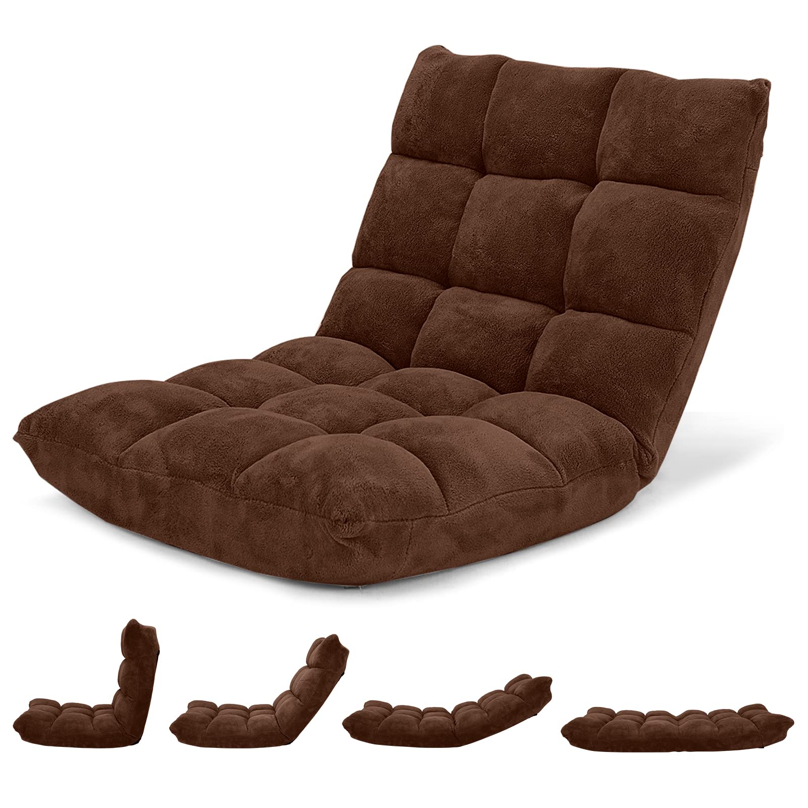Giantex Adjustable Floor Gaming Chair with 14 Positions - Ergonomic Back Support, Foldable Sofa Sleeper & Recliner for Video Games, Meditation, and Relaxation - Brown (Perfect for Small Spaces, Living Rooms, and Bedrooms)