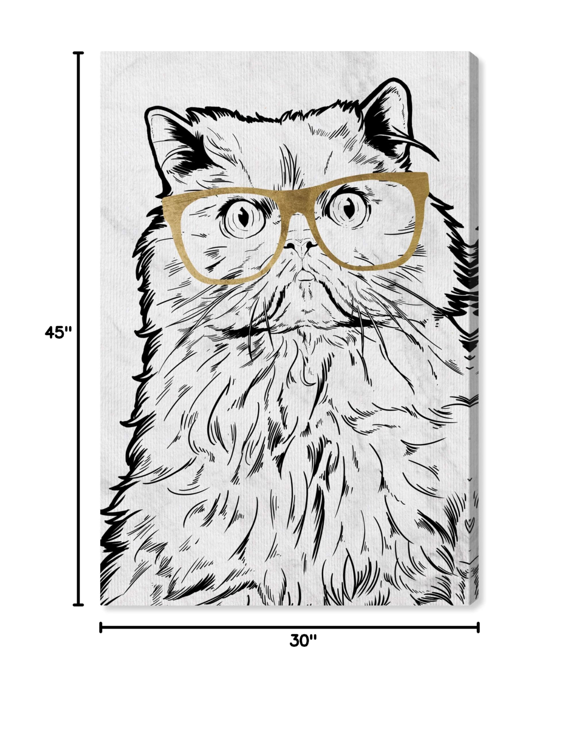 Oliver Gal Artist Co. 'Cat with Gold Glasses' Canvas Wall Art Print - 30x45 Inch Black & White Animal Painting for Living Room, Bedroom & Office Decor