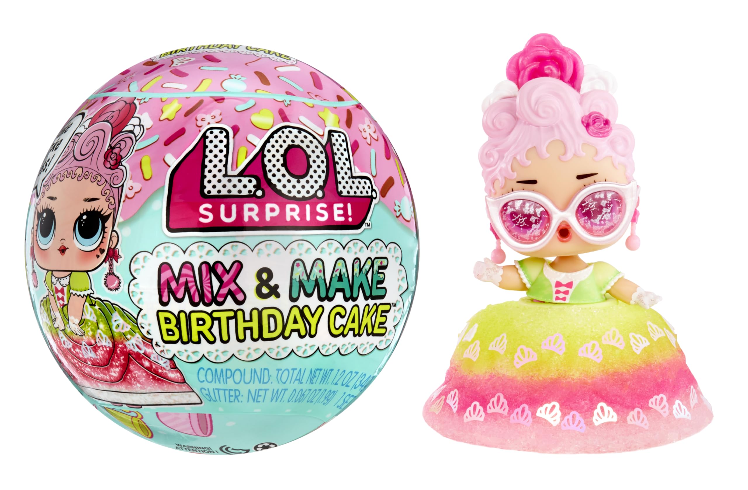 LOL Surprise Mix & Make Birthday Cake Tots - DIY Cake Dress Doll Set with Collectible Doll, Decorating Ingredients & Glitter Sprinkles - Creative Cake Making Toy for Girls Age 3+ - Perfect Birthday Gift & Pretend Play Activity