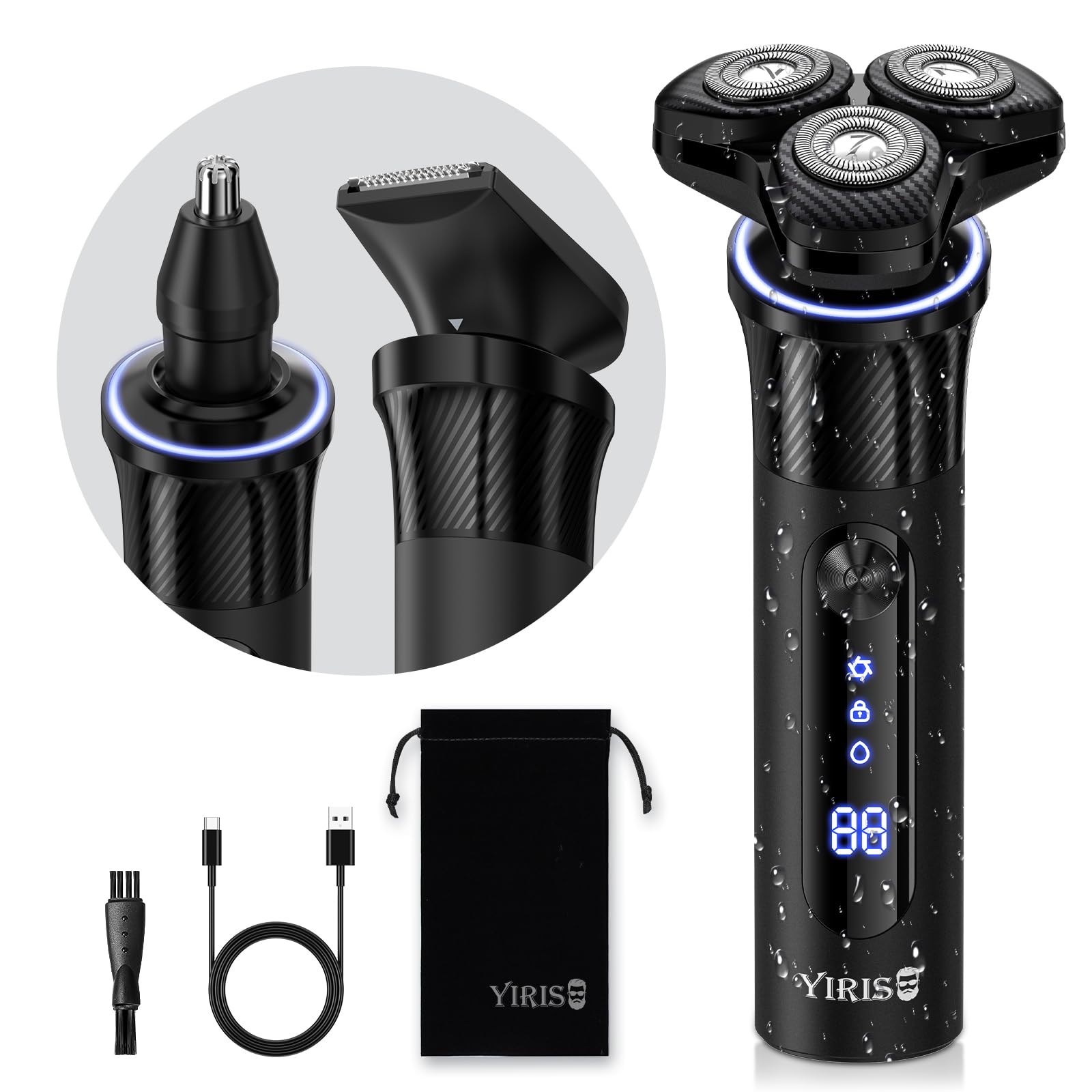 Premium Electric Razor for Men - Cordless Rechargeable Shaver with Nose & Sideburns Trimmer, IPX7 Waterproof Wet/Dry Shaving - Perfect for Travel, Home Use & Gifts for Dad, Husband, Boyfriend