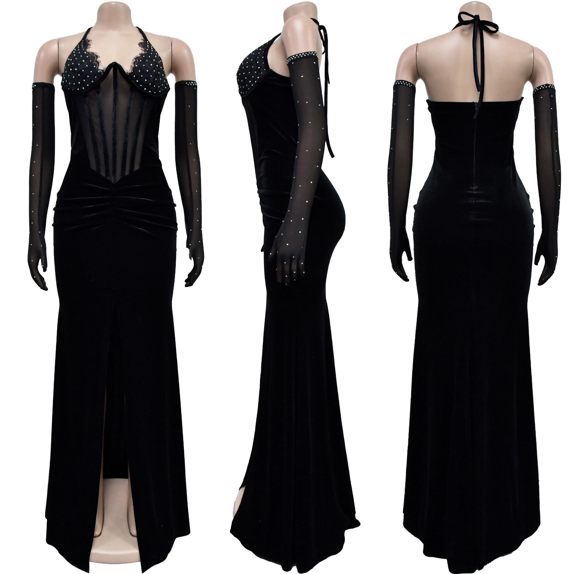 PORRCEY Women's Sexy Rhinestone Bodycon Dress for Party Club Night - Elegant Clubwear with Hot Drilling Details for Evening Out, Cocktail Party & Special Occasions