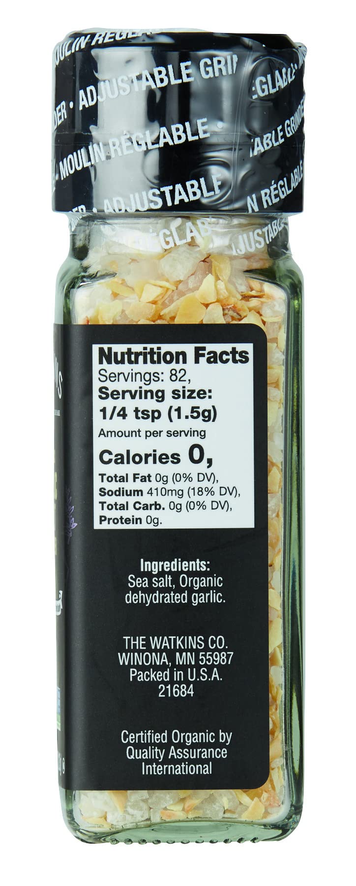 Organic Garlic Salt Grinder - Watkins 4.3oz (3-Pack) | All-Natural Seasoning for Cooking, Grilling & Meal Prep