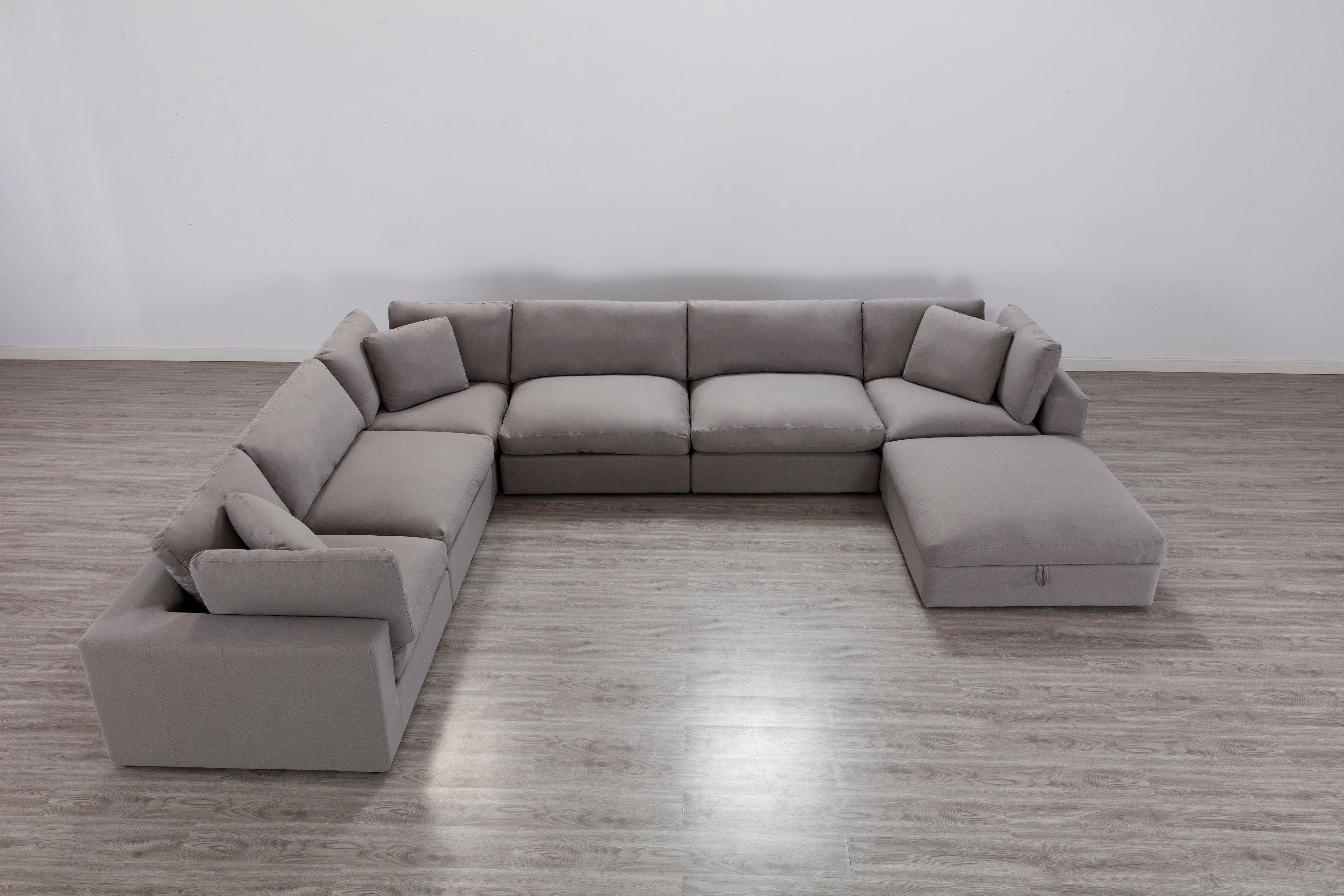 Rivas Contemporary Feather Fill 7-Piece Modular Sectional Sofa with Ottoman in Graphite - Perfect for Living Room, Lounge & Family Gatherings