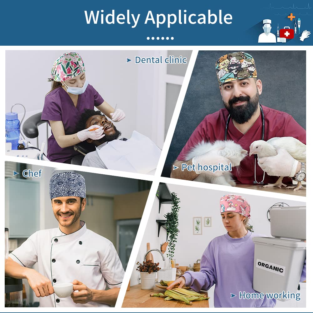 4PCS Medical Head Caps - Adjustable Bouffant Hats with Printed Sweatband for Nurses, Doctors & Healthcare Workers | Comfortable & Breathable for Hospital, Clinic & Laboratory Use