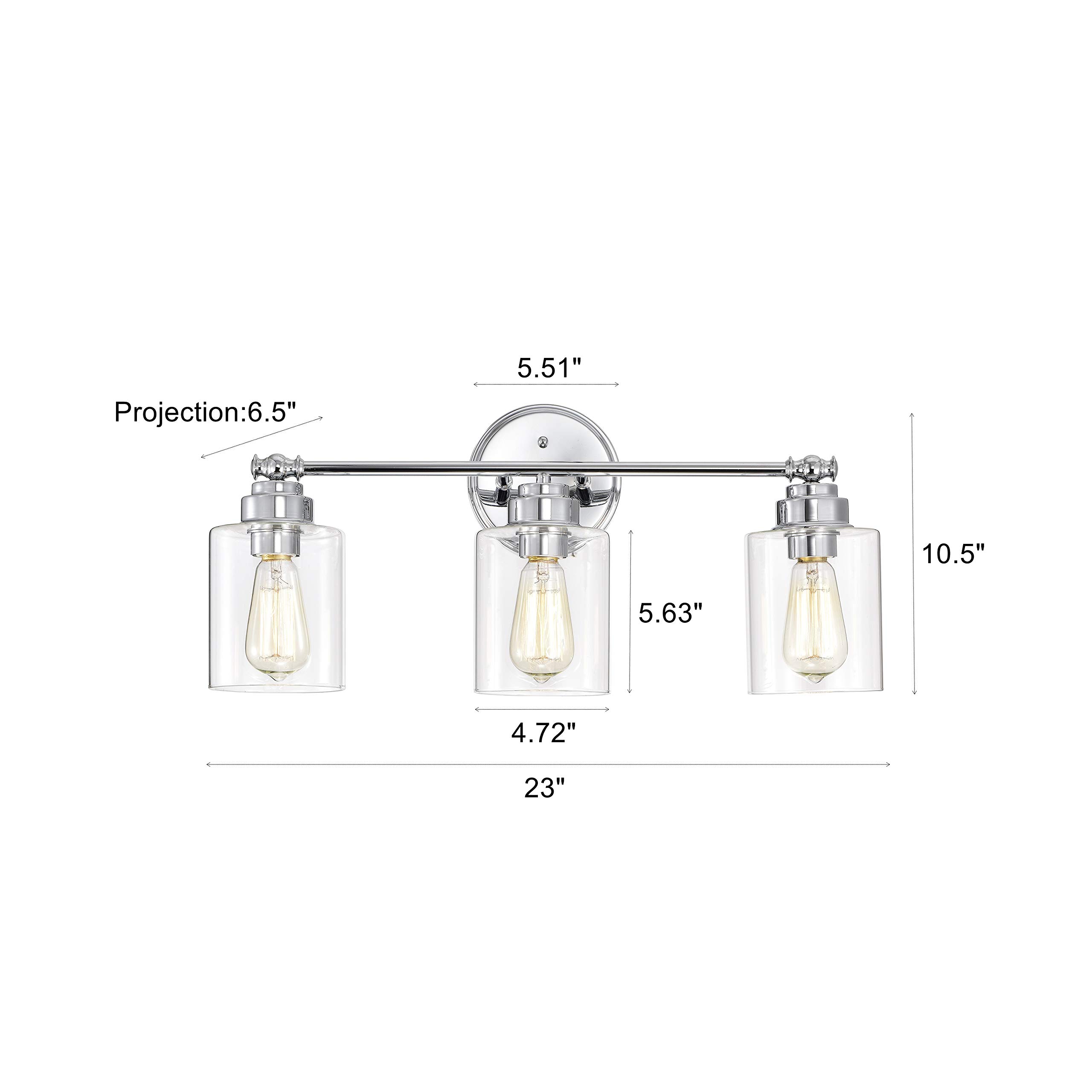3-Light Chrome Bathroom Vanity Light Fixture - 23
