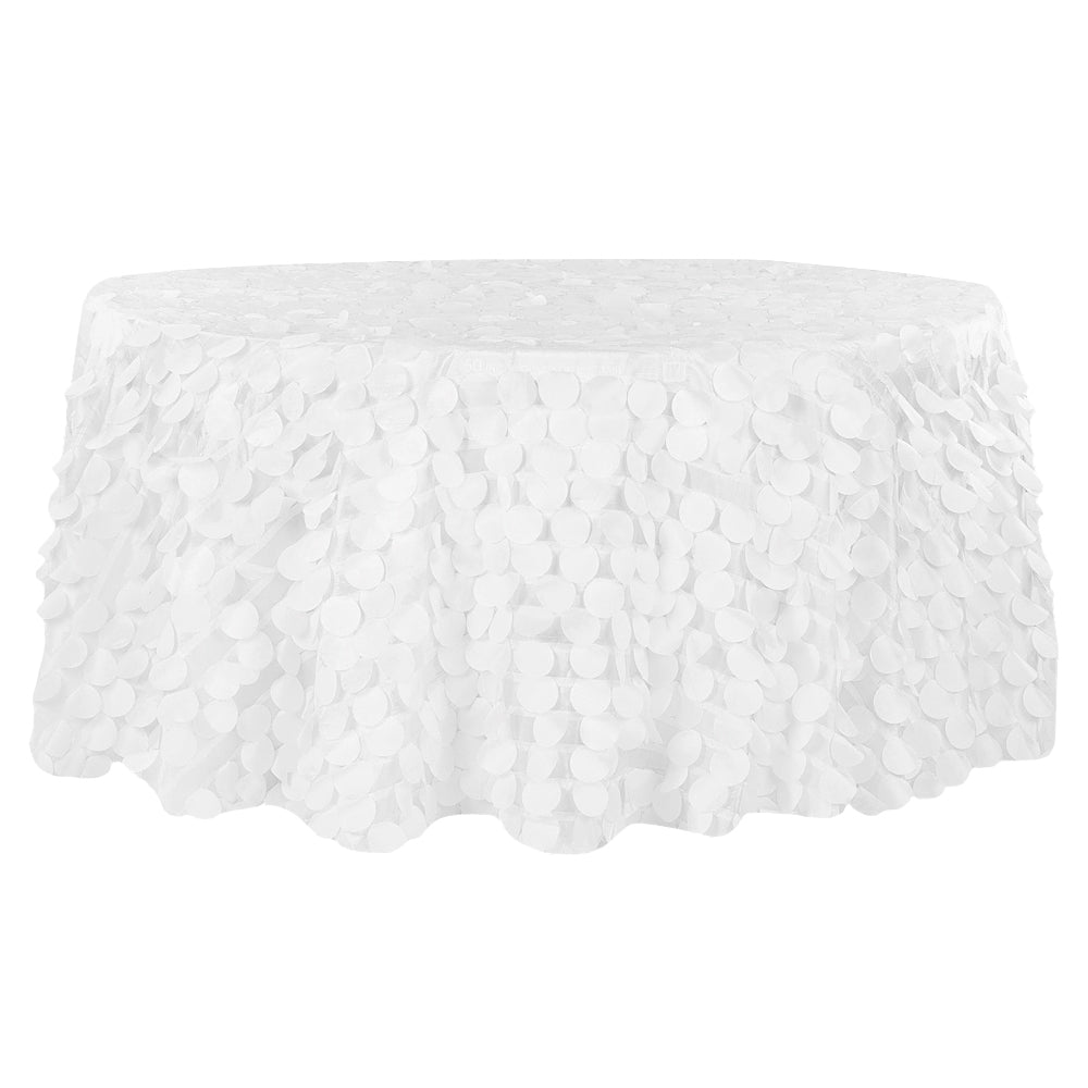 Elegant White 120-Inch Round Petal Circle Taffeta Tablecloth for Weddings, Banquets & Formal Dining Events