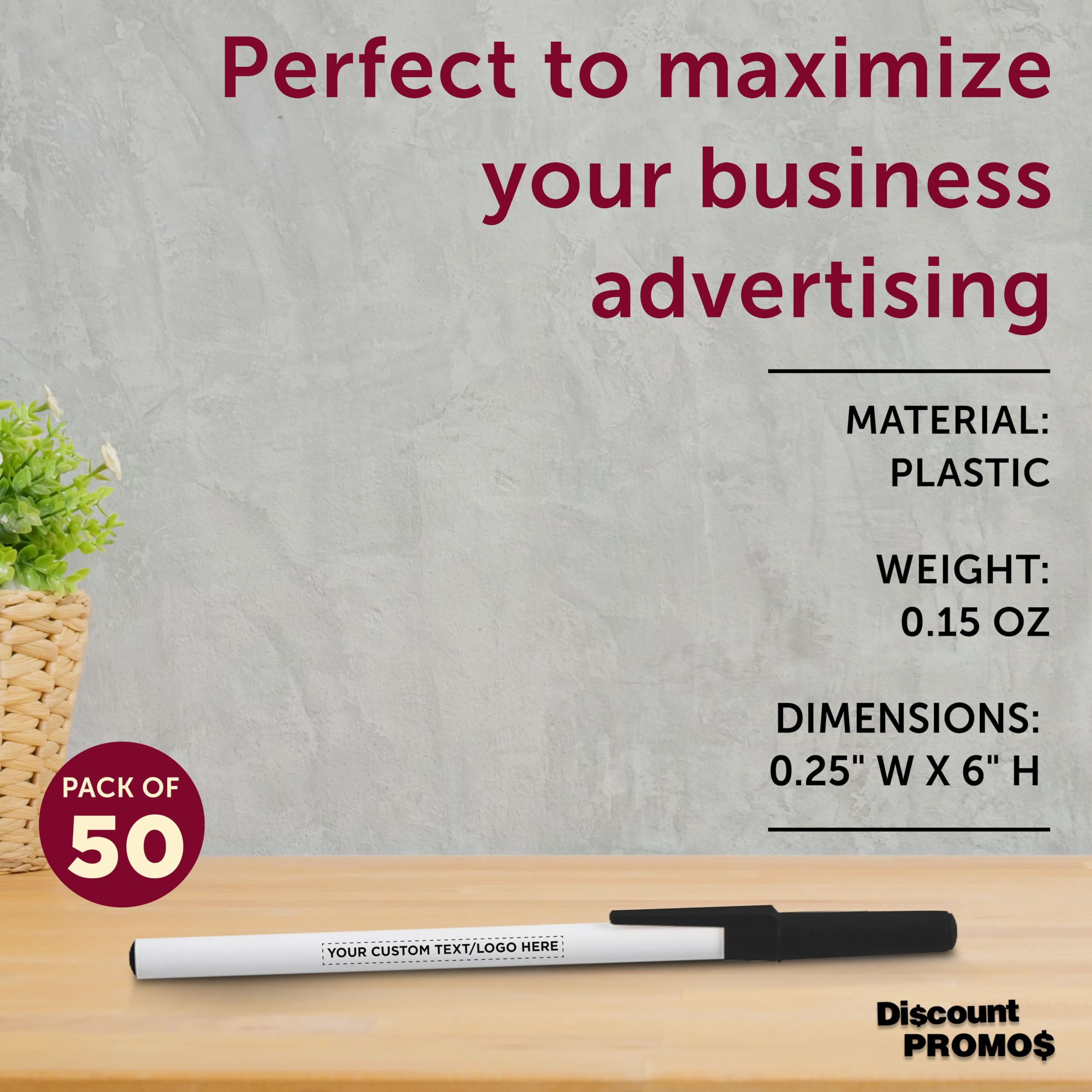 Custom Value Stick Pens - Bulk Pack of 50, Personalized Black Ink Pens for Office, School & Business | Promotional Giveaways for Tradeshows, Events & Corporate Gifts | DISCOUNT PROMOS