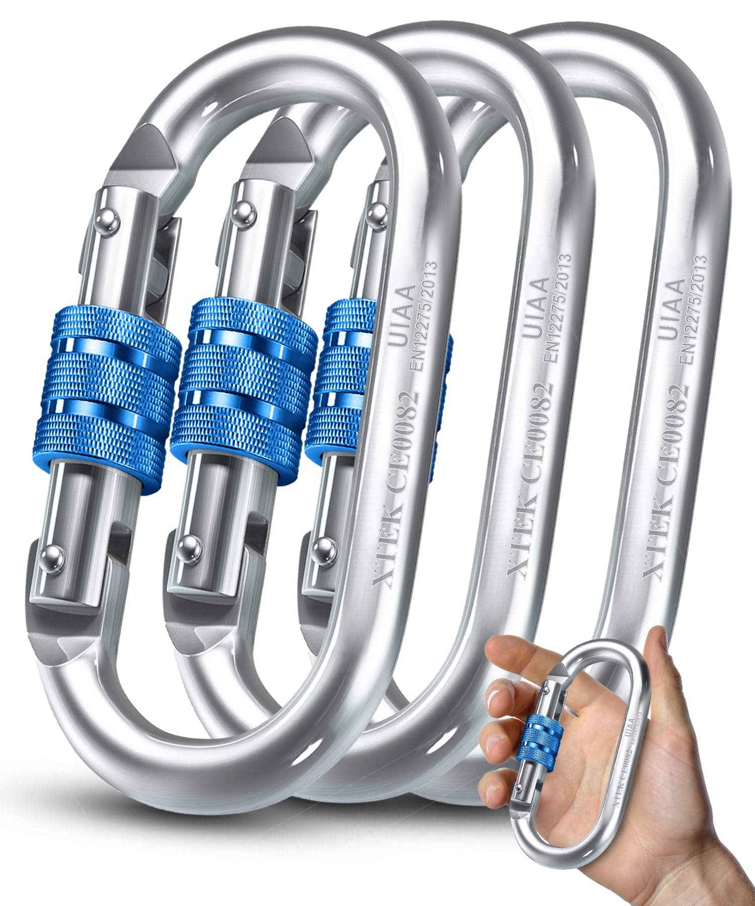 UIAA Certified 25kN (5620LB) Heavy Duty Steel Carabiner Clip - Screw Lock Oval-Shape for Rock Climbing, Hiking, Camping & Hammocks - Durable Safety Hook for Outdoor Gear & Equipment