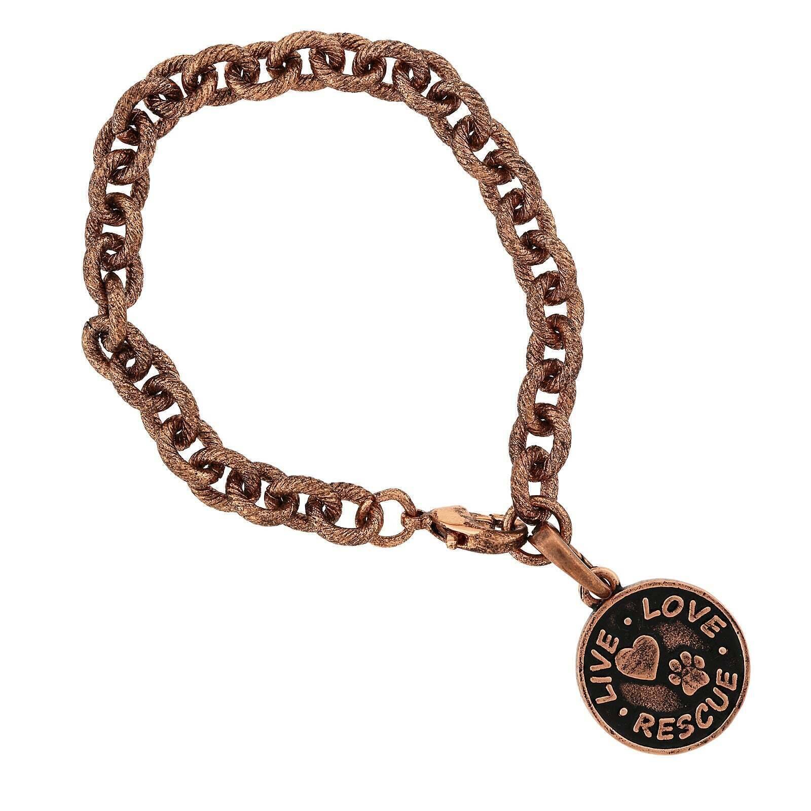 1928 Jewelry Link Chain Bracelet with Live Love Rescue Charm Pendant - Elegant Gift for Women, Perfect for Daily Wear & Special Occasions