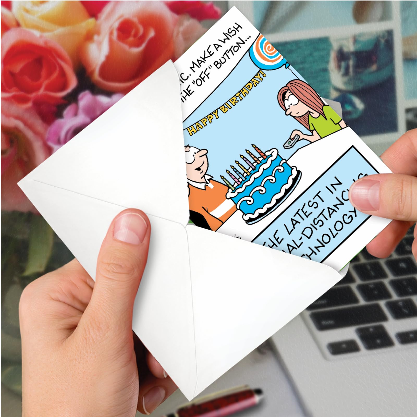 NobleWorks Funny Birthday Greeting Card with Cartoons & Comics - Electric Candles Design C9301BDG - Perfect for Birthday Celebrations, Parties & Humorous Gifts